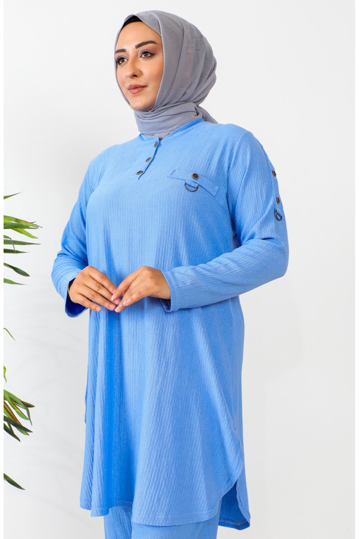 sefamerve-Set de două piese pentru tunică și pantaloni de mărime mare albastru - 2691-08 4