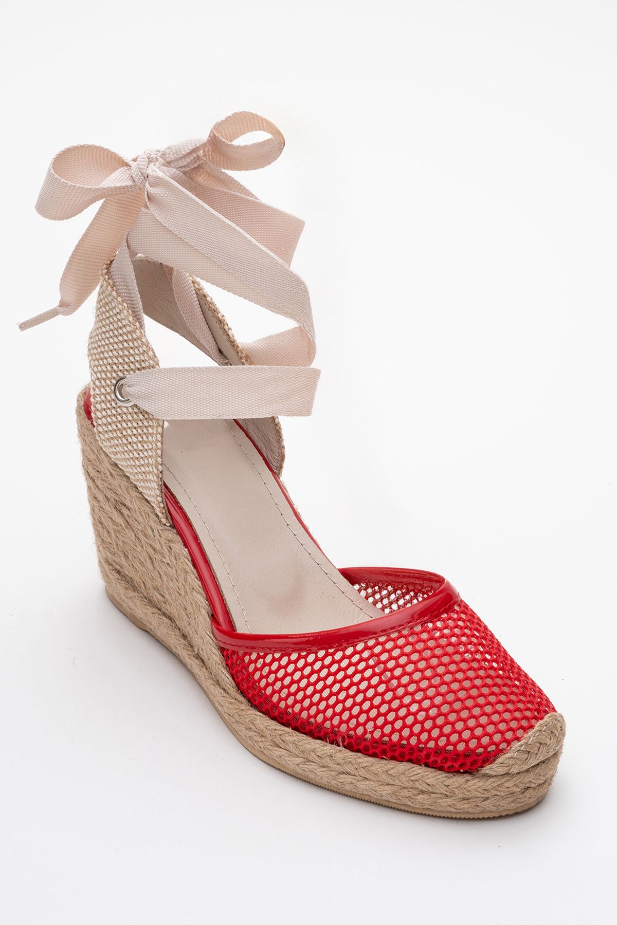 صندل قرمز زنانه چرم پر شده از پاشنه luvishoes