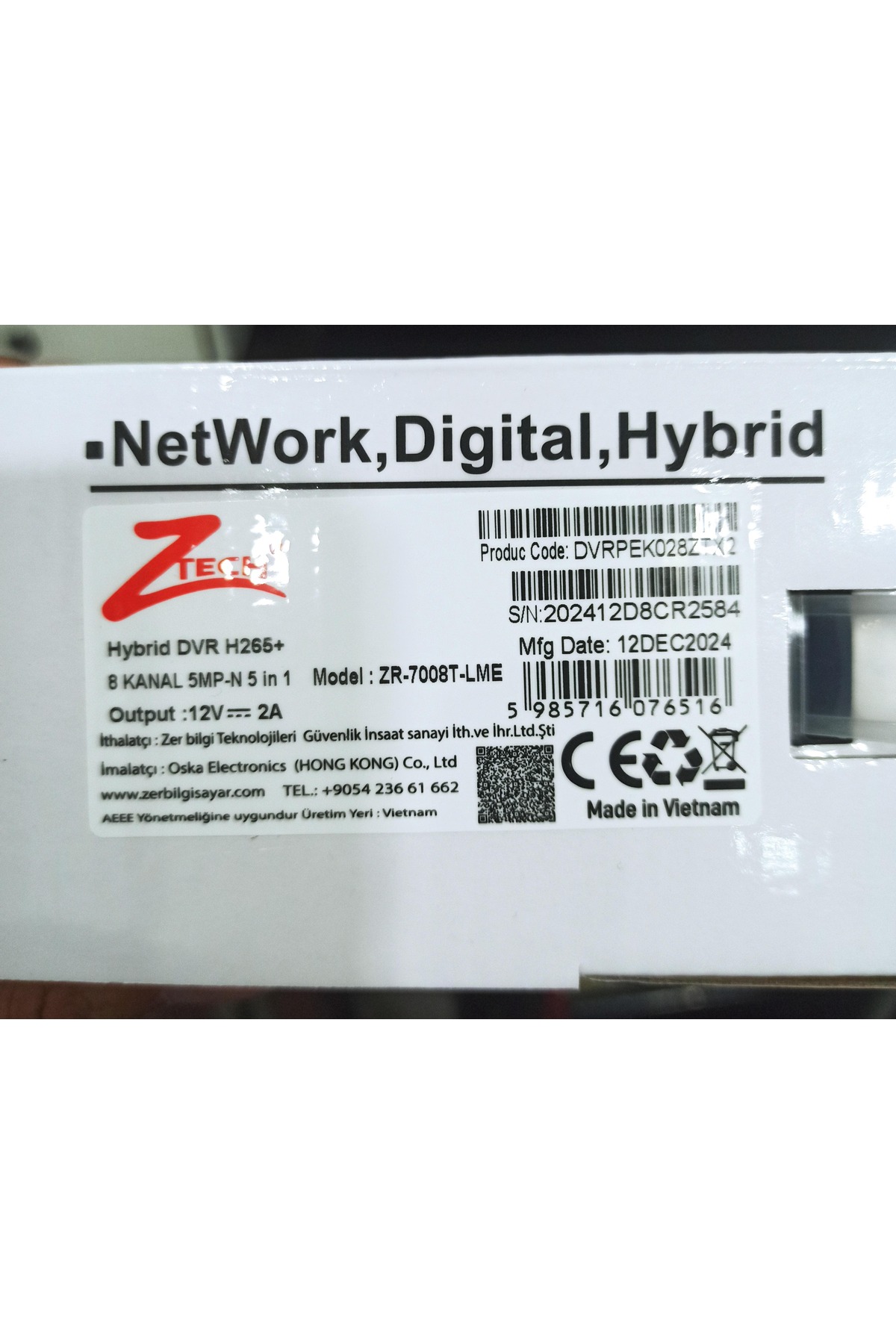 ZTECH Kayıt Cihazı Zr-7008t H265 8 Kanal Ahd Dvr Kayıt Cihazı