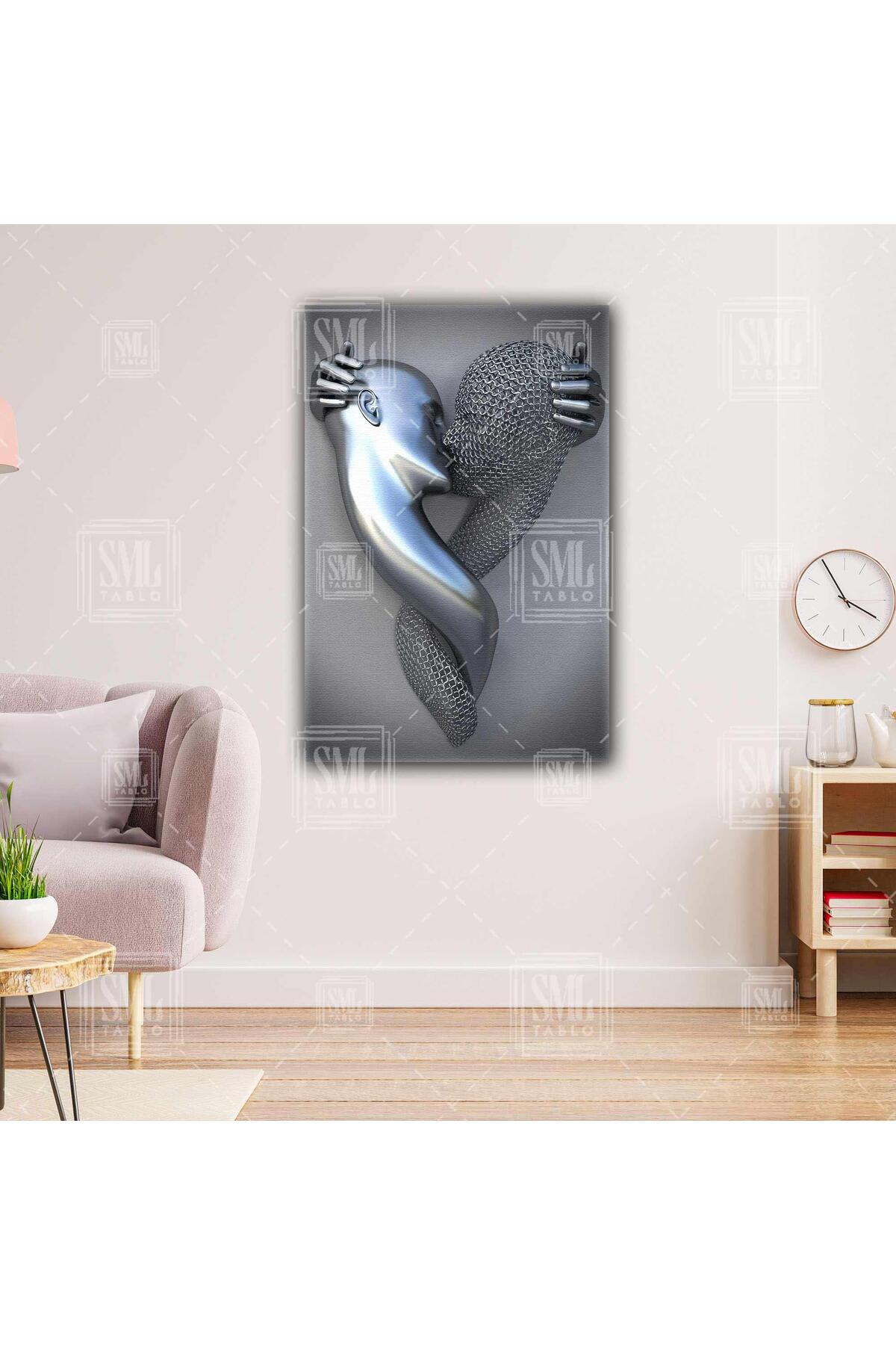 Metal Look Kissing Couple Hugging Love Love Vertical Canvas Painting