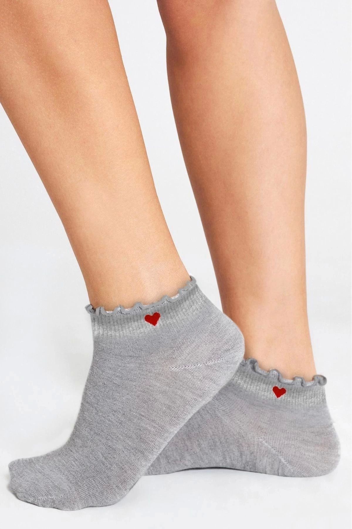 bamboo star-Ciorapi gri, fără cusături, fără elastic, cu model de inimă, pentru femei, pachet de 3 4