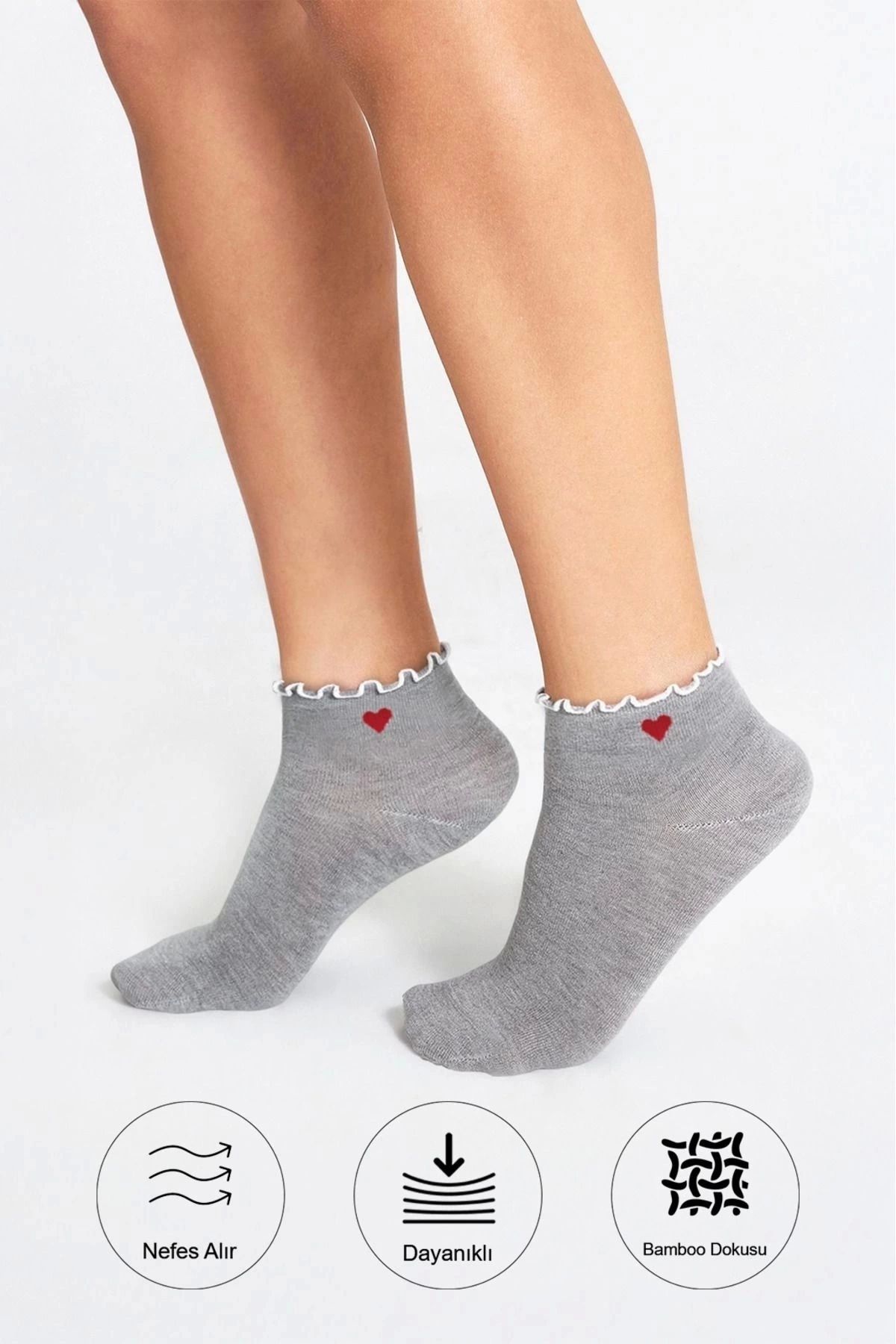 bamboo star-Ciorapi gri, fără cusături, fără elastic, cu model de inimă, pentru femei, pachet de 3 3
