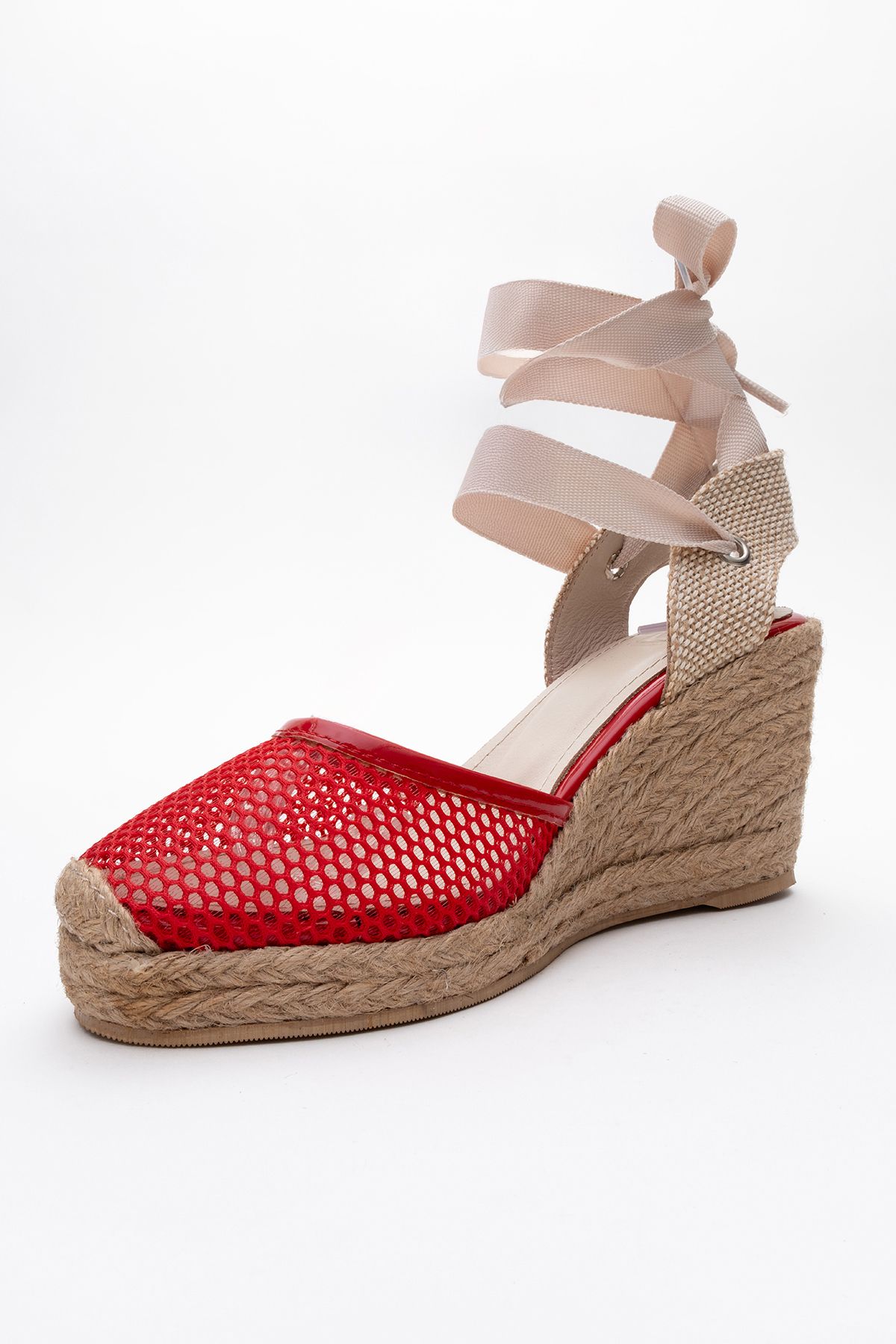 صندل قرمز زنانه چرم پر شده از پاشنه luvishoes
