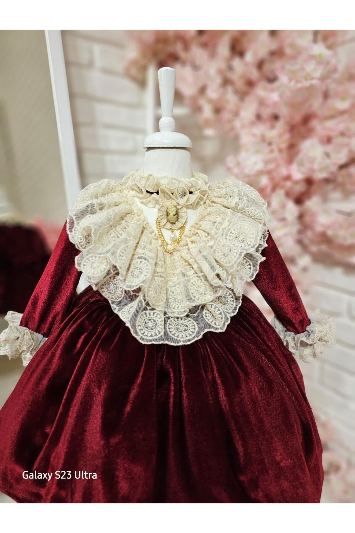 Hly Karol Tasarım Bordo Kadife Kız Bebek Elbisesi,Doğum günü elbise,fotoğraf çekim elbisesi,0-12 Yaşa Uygun fotoğrafı 2 (önizleme)