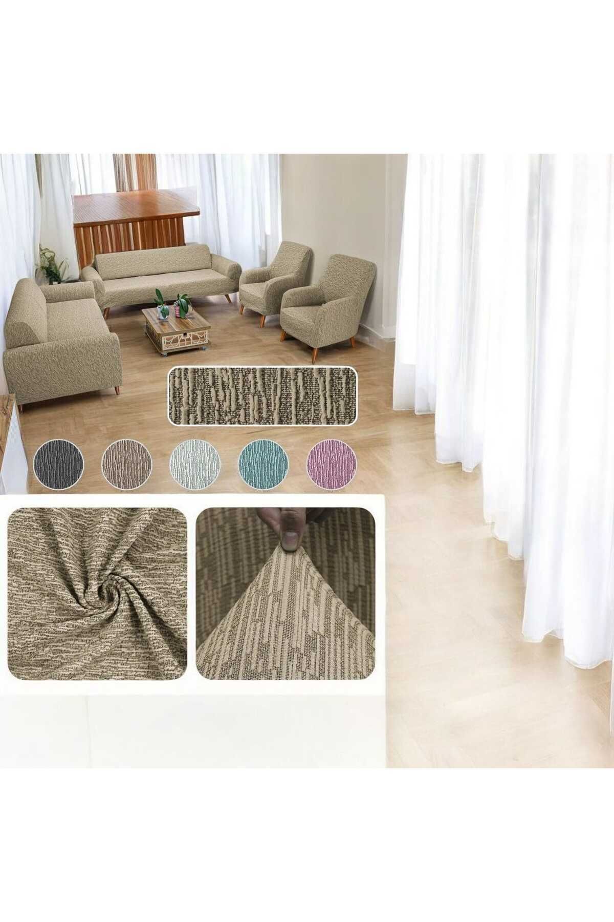 NEFİS HOME Jakarlı 3 3 1 1 Lastikli Kanepe Örtüsü | Lastikli Koltuk Örtüsü | koltuk kılıfı Takımı