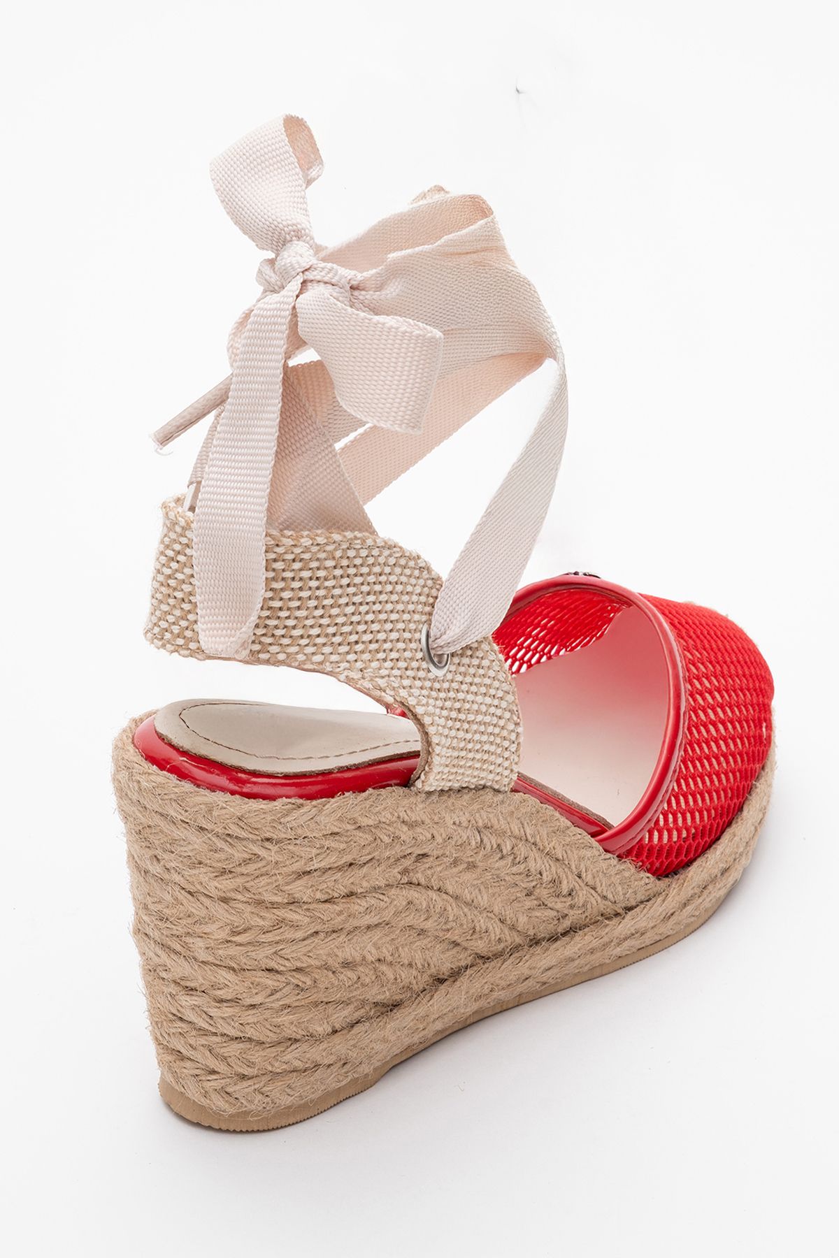 صندل قرمز زنانه چرم پر شده از پاشنه luvishoes