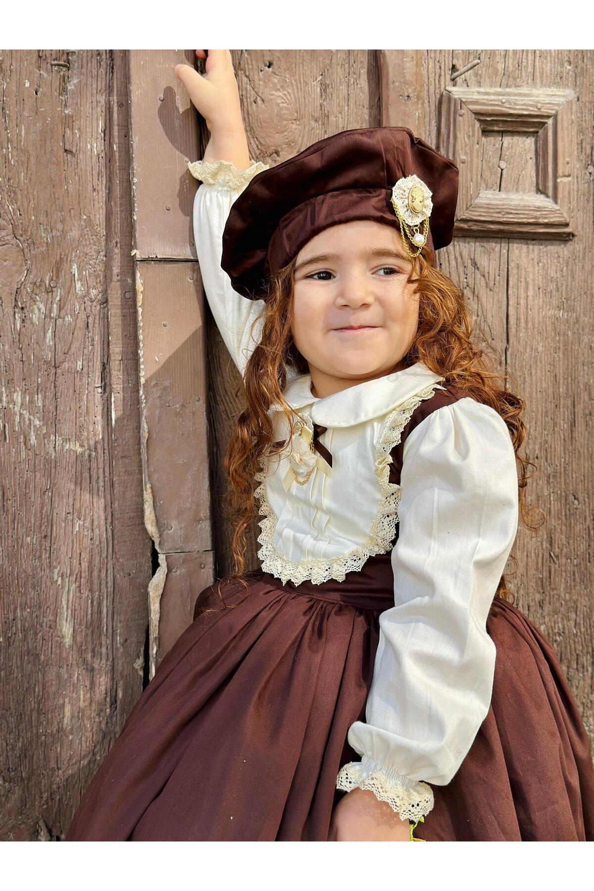 Hly Karol Tasarım Balkabağı Kahve Retro Vintage Kız Çocuk Elbisesi Özel Dikim,Doğum Günü 0-12 Yaş uygun fotoğrafı 5 (önizleme)