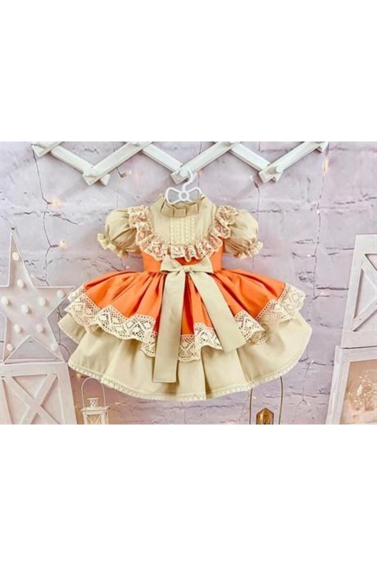Hly Karol Tasarım Turuncu Fiyonklu Kız Bebek Elbisesi, Özel Dikim Kız Çocuk Elbisesi, Doğum Günü Elbisesi, Fotoğraf Çe fotoğrafı 4 (önizleme)