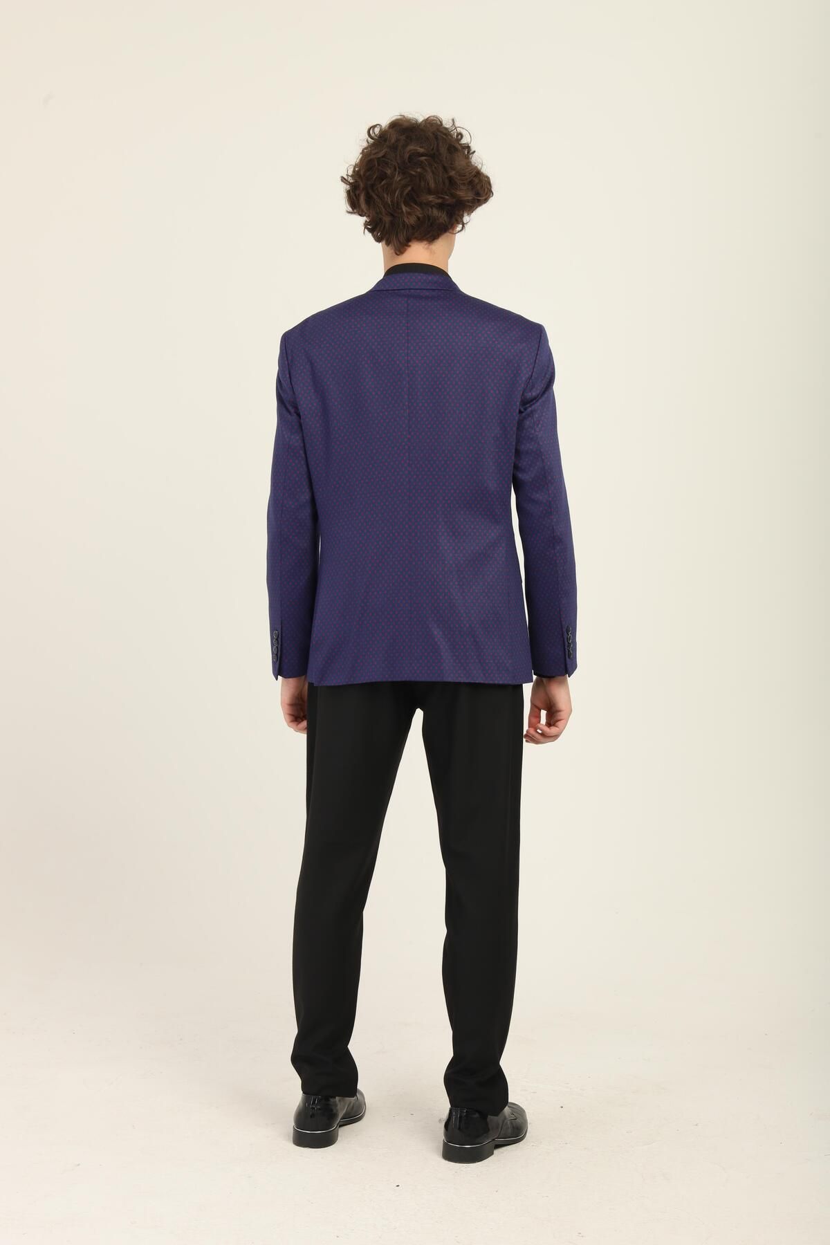 AGUSTİNİ-Navy Blue Color Claret Red Dot Pattern, Mono Collar Two Buttons Double Slits Single Jacket Medium Fit Pattern |   August 3