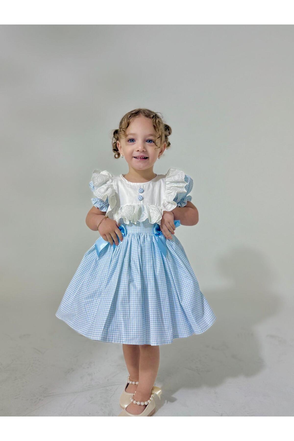 Hly Karol Tasarım Defne Mavi Vintage Kız Bebek Elbise,Doğum günü elbise,fotoğraf çekim elbise,0-7 Yaş Uygun fotoğrafı 2 (önizleme)