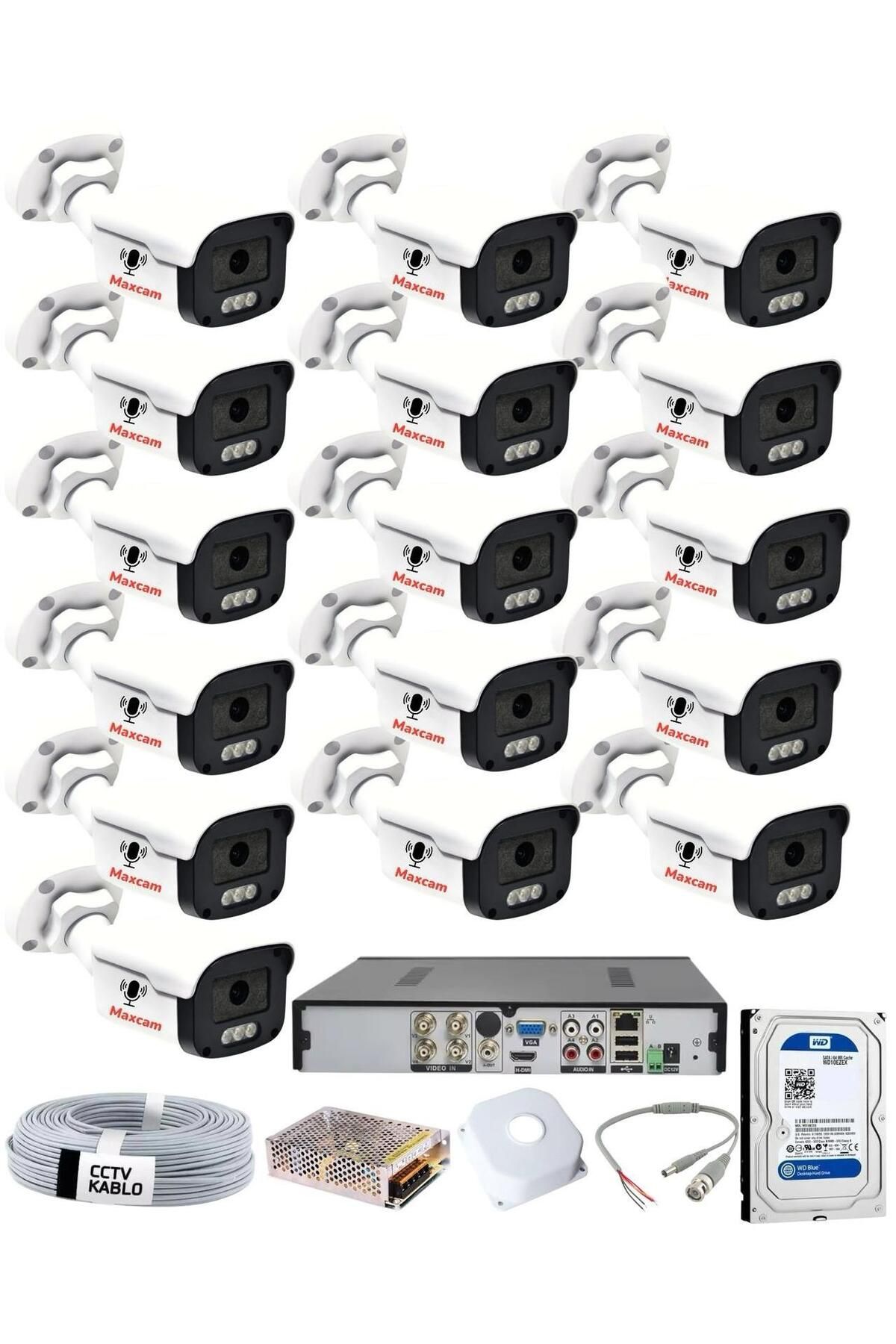 maxcam 16 Kameralı Sesli 5mp - Gece Renkli Araç Ve Yüz Tanımalı Kamera Sistemi - Hazır Sesli Kamera Seti