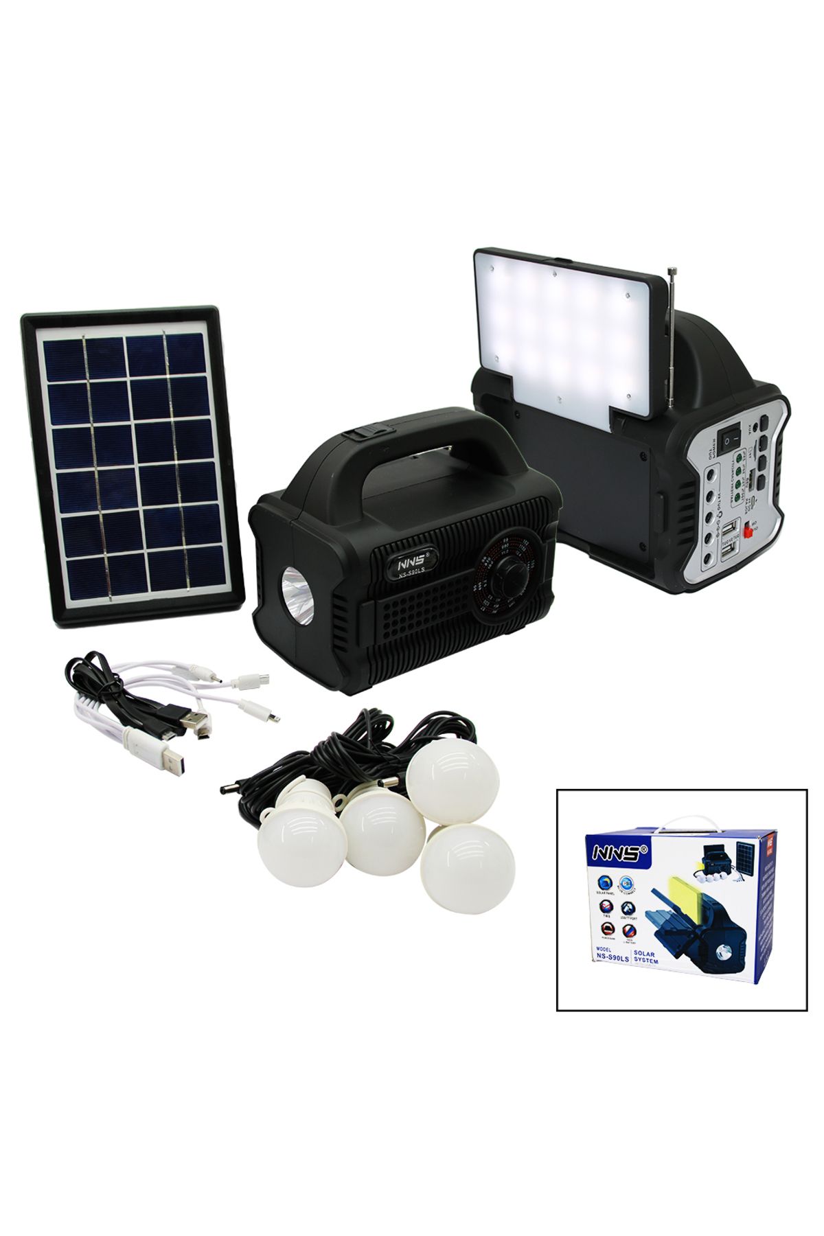 STOREMAX OZN 3IN1 - SOLAR 2İN1 SABİT+OYNAR BAŞLI EL FENERİ - RA- MP3 BLUETOOTH - USB/ TF PORT - 4 PARÇA