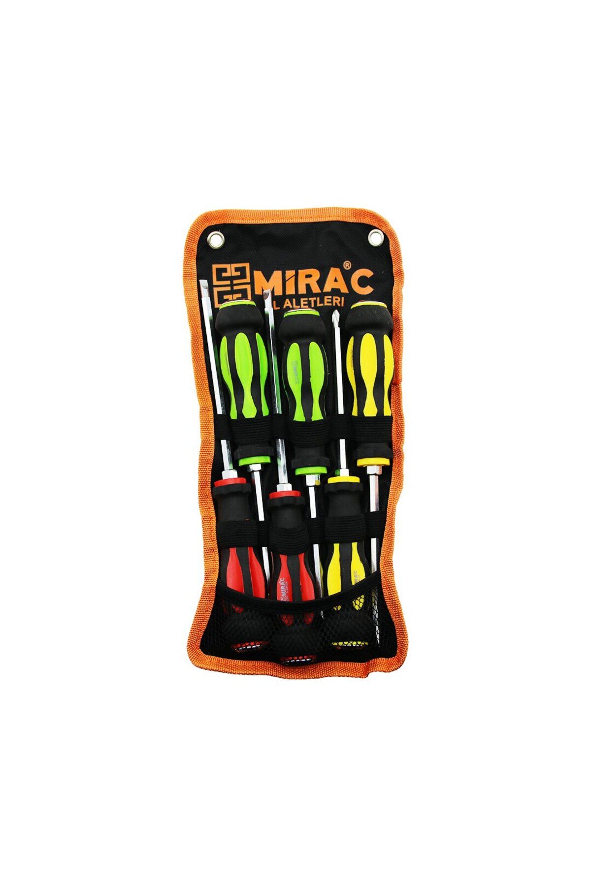 Mu Art Ahşap Mrt BEZ ÇANTALI RENKLİ - KAUÇUK KAPLAMA SAPLI DARBELİ 6LI SET ÇİFT TARAFLI TORNAVİDA