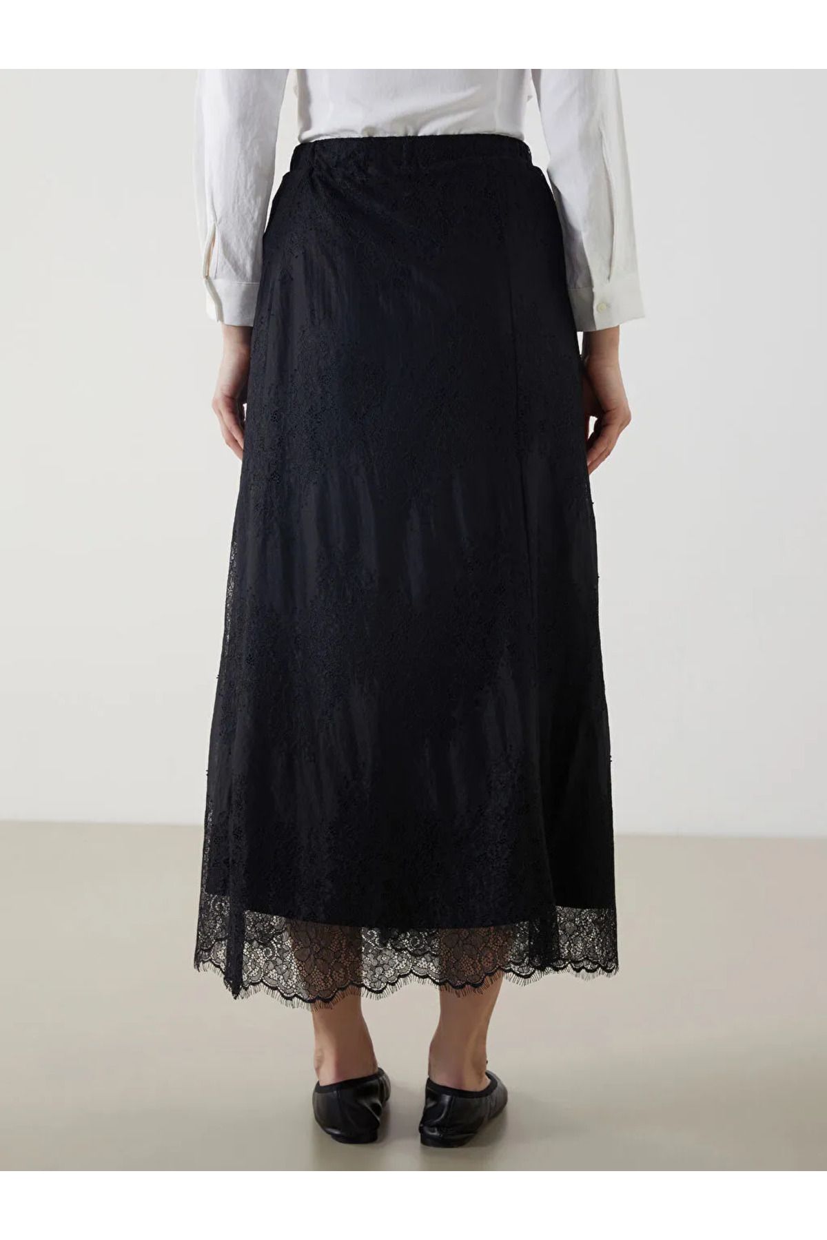 LC Waikiki-Lcw Modest Black Elastic Waist Self Patterned Brode Skirt 4