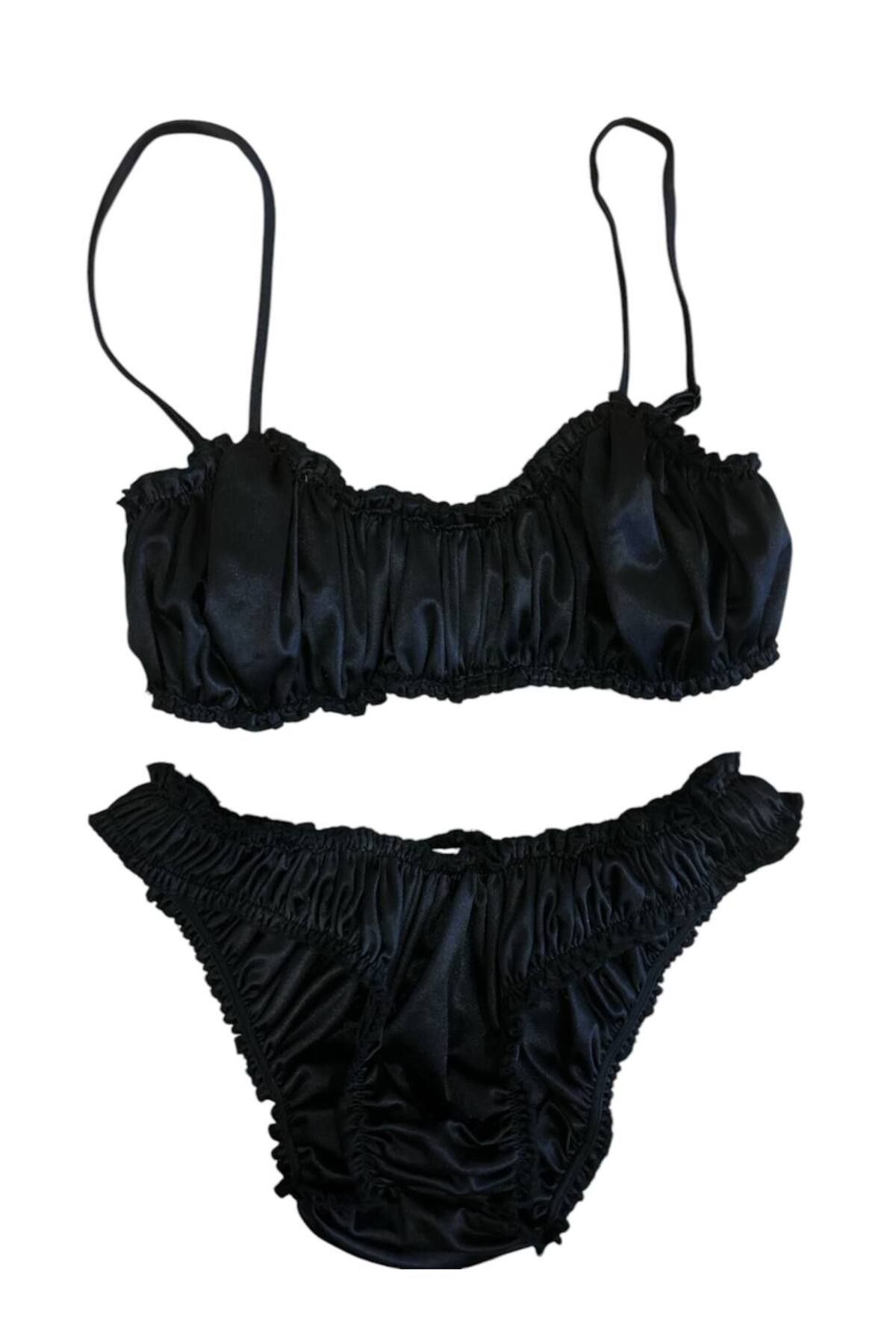 BELLUNI COLLECTION Saten büstiyer bikini siyah