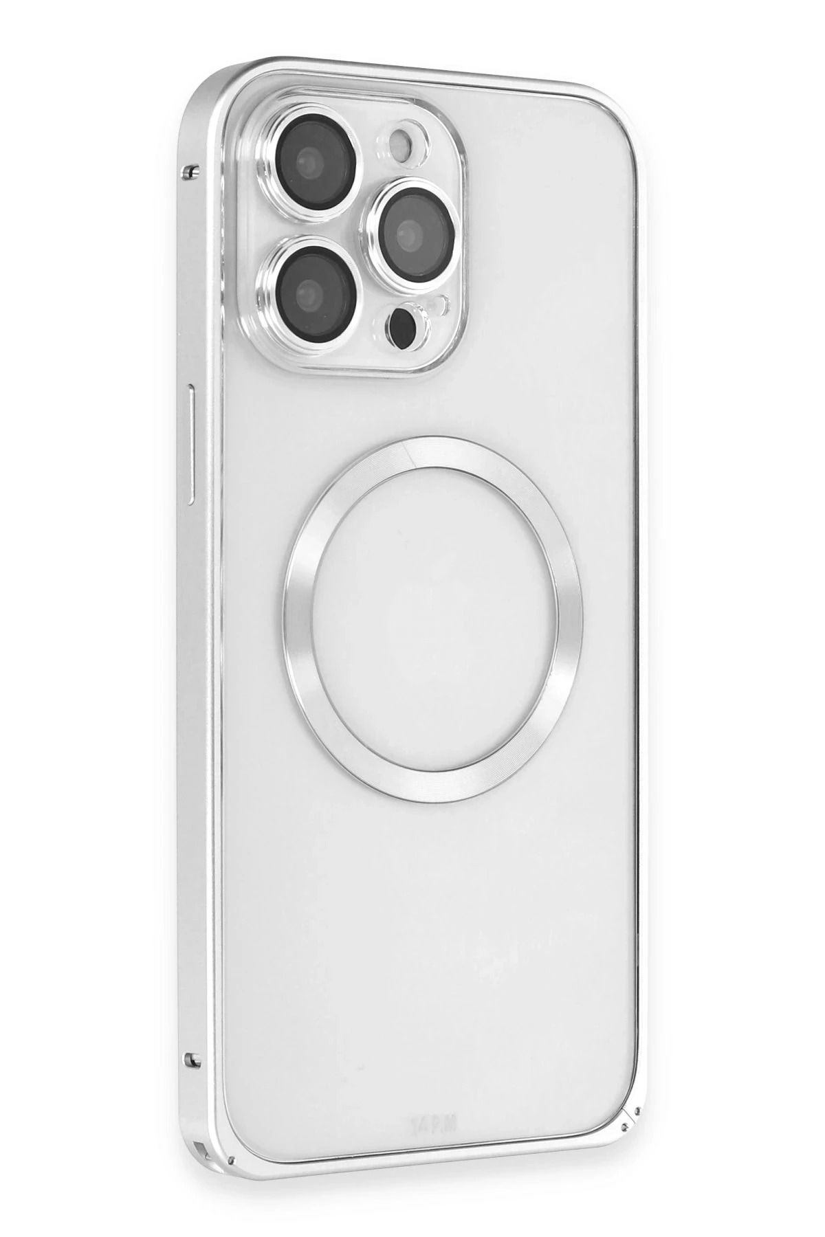 Joko iPhone 15 Pro Kılıf Metal Bumper Magneticsafe Kapak - Gümüş JOJUA