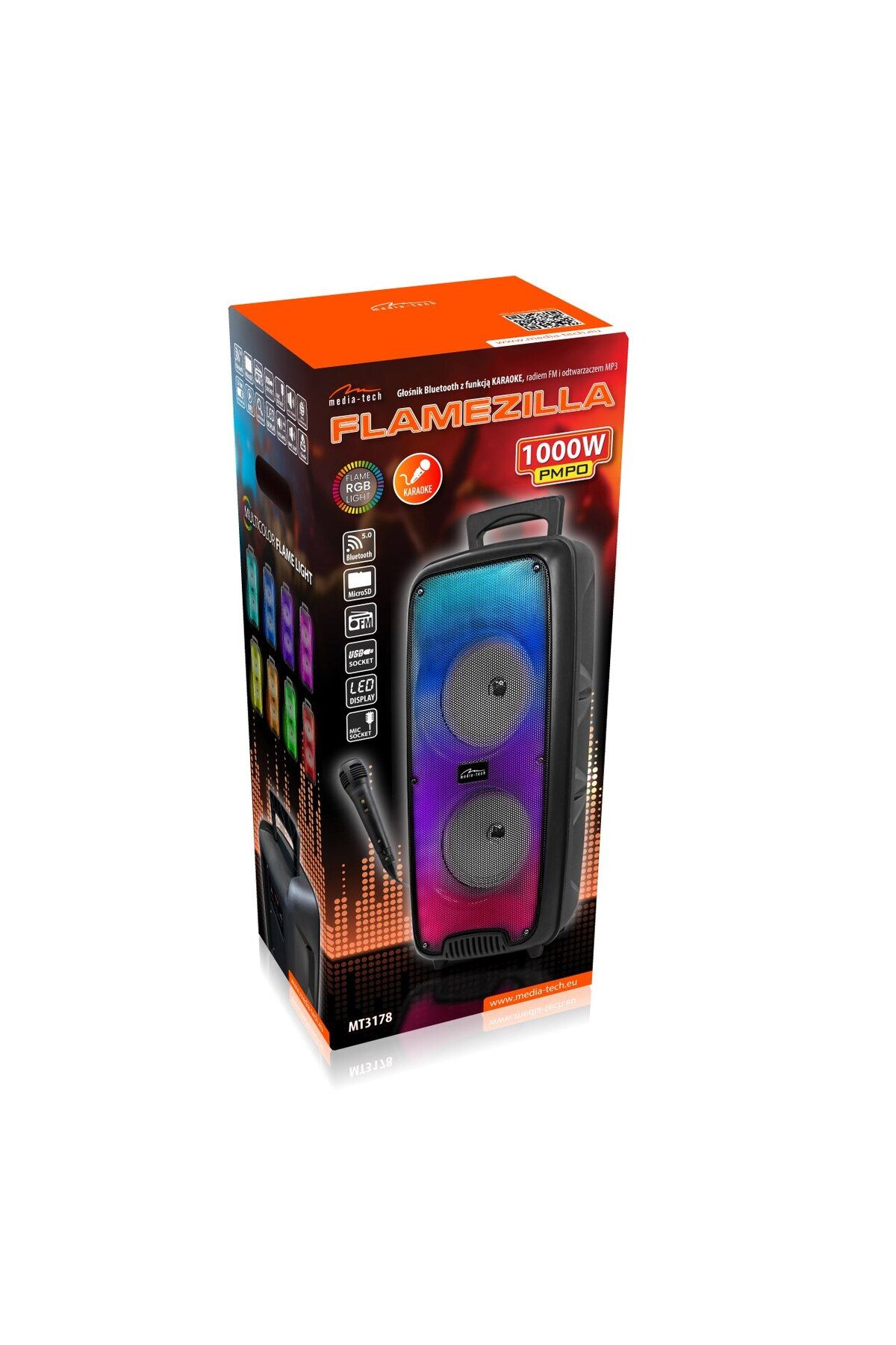 Mediatech-Boxa Portabila Wireless Media-Tech FLAMEZILLA MT3178 Radio FM MP3 Player 20W RMS Negru, MT3178 5