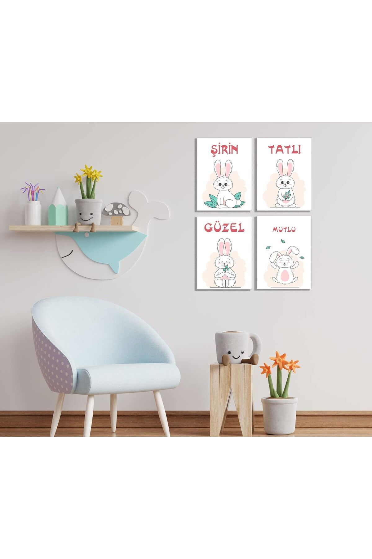Mu Art Ahşap Mrt ve Çocuk odaları için güzel, tatlı, şirin ve mutlu 4 lü ahşap tablo seti Art 871301