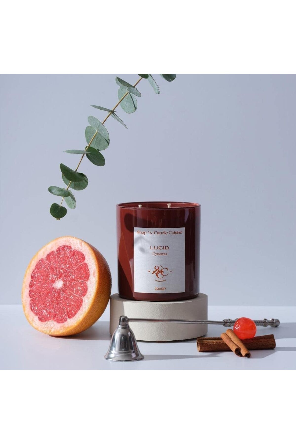 Mu Art Ahşap Mrt and Candle Cuisine El Yapımı Soya Mumu, Cynamon Kokulu Tarçın Cam Mum,%100 Vegan, Eco-friend