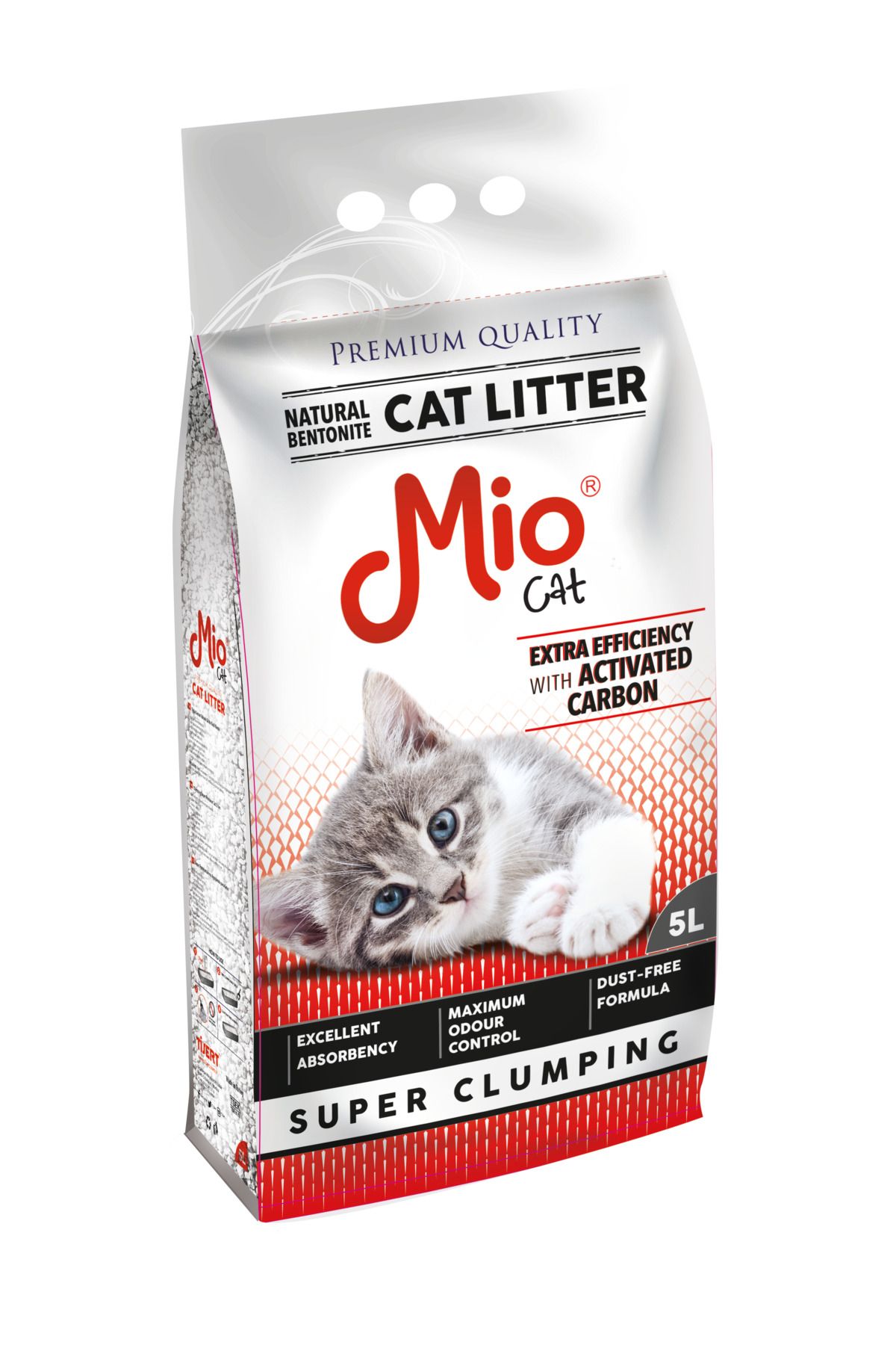 MİO Nisip Litiera Pisici ️, Mio Cat, High Premium Bentonite, Carbune Activ, Doar Compact Bob Mic, 5l - One Size