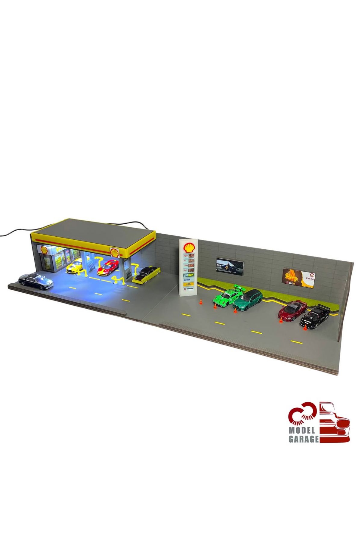 ÜRETİM 1/64 Ölçek Shell Benzinlik Diorama Otopark Diecast Model Araba Sergileme Rafı Maket Diorama Oyuncak