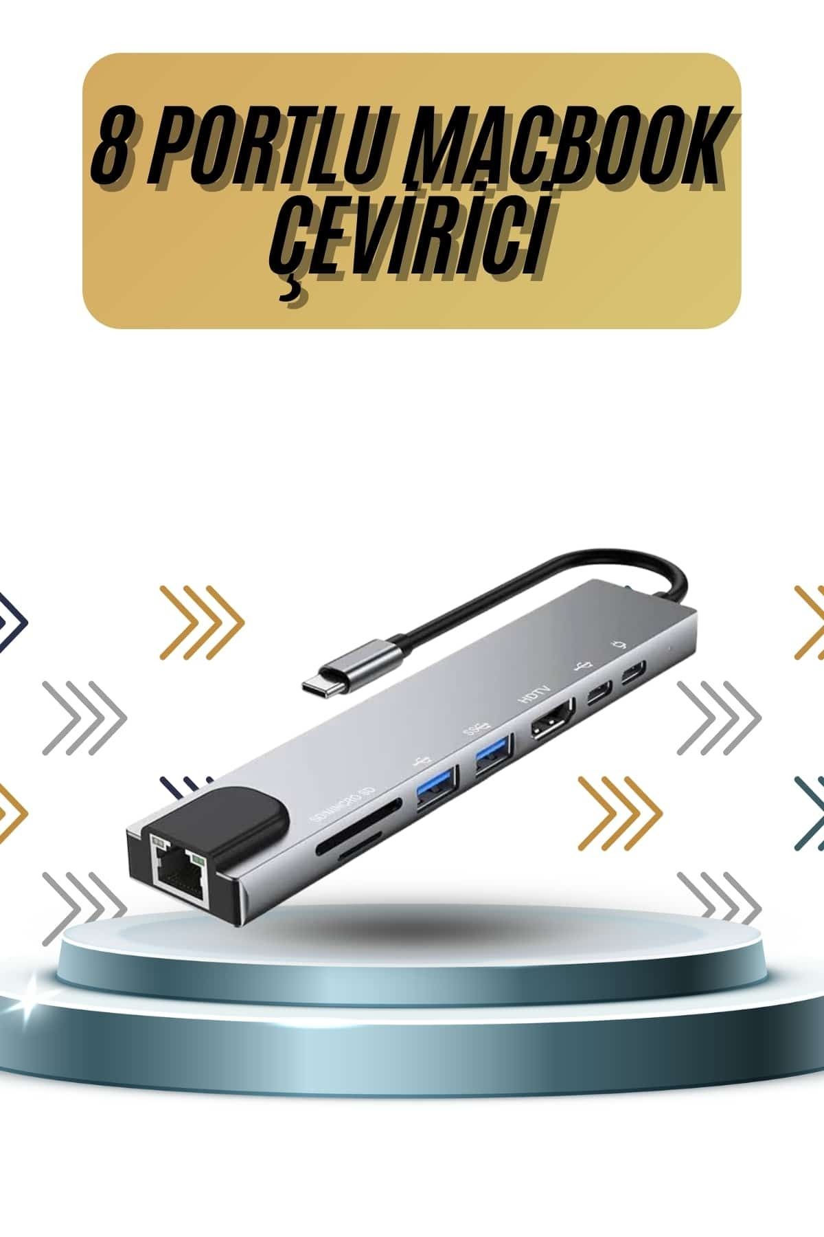 nerede bulurum 8 Portlu Macbook Çevirici Type C Hub SD TF USB Çoğaltıcı Ethernet