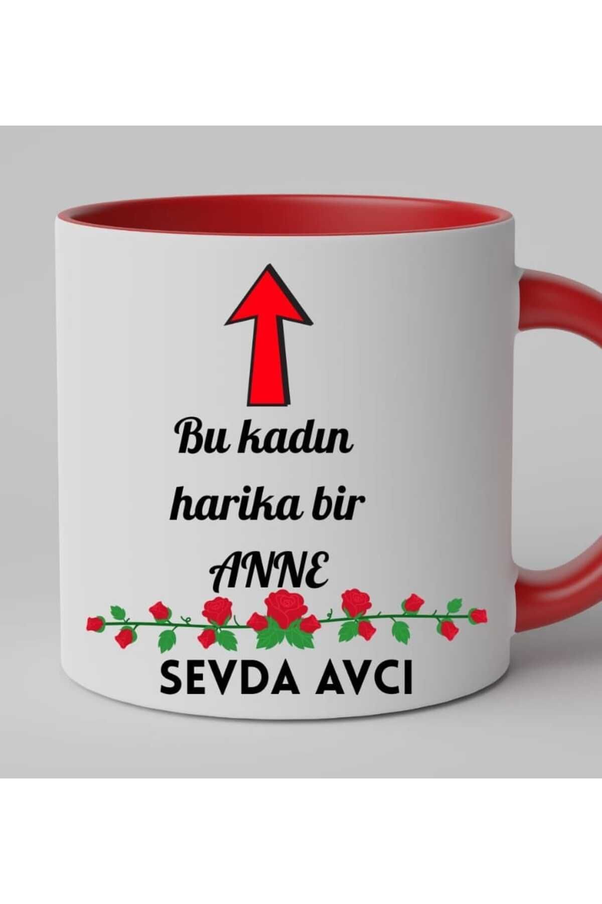 blueshop KULPU VE İÇİ KIRMIZI ANNELER GÜNÜ PORSELEN KUPA