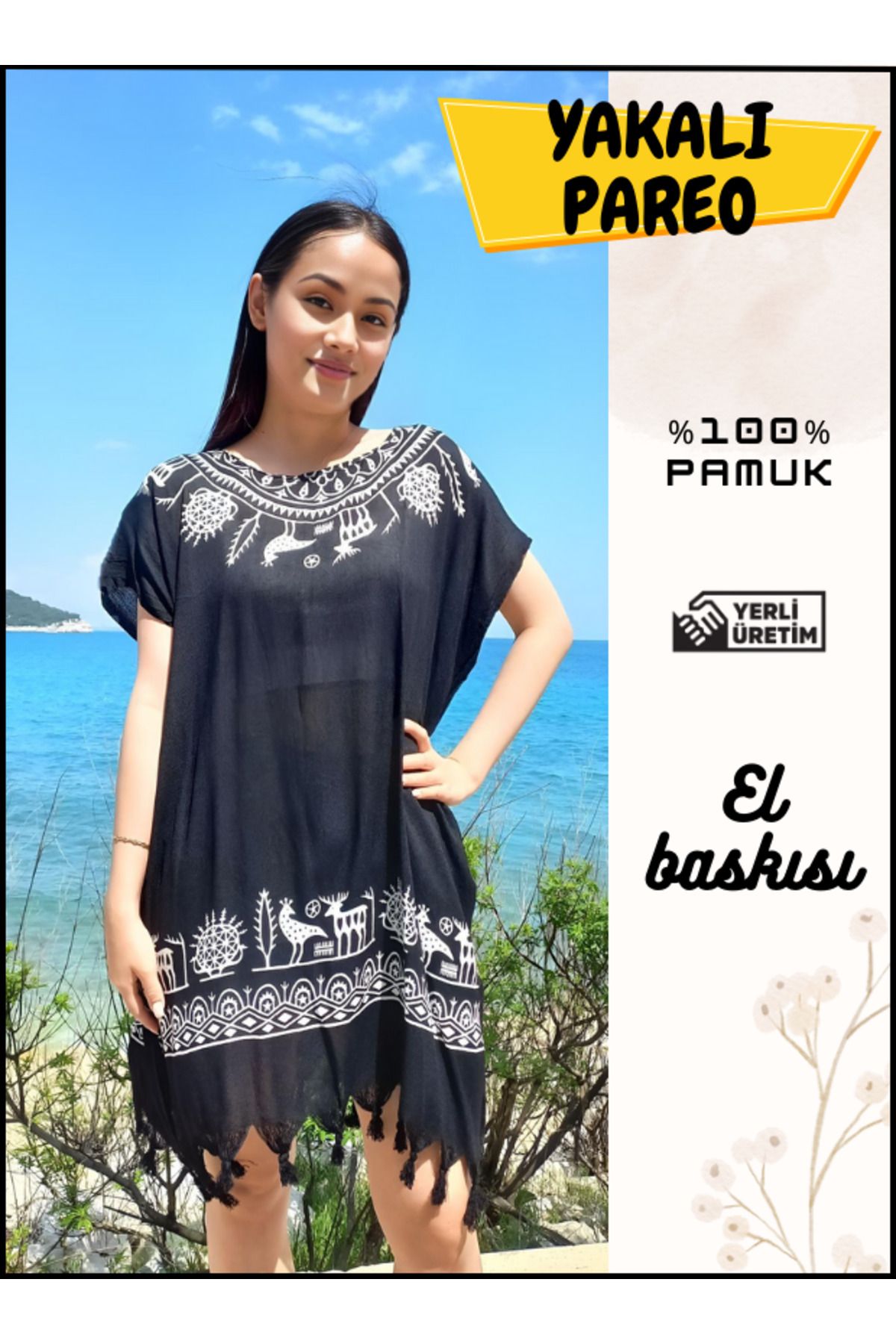 RENGARENK Yakalı Pareo Plaj Elbisesi