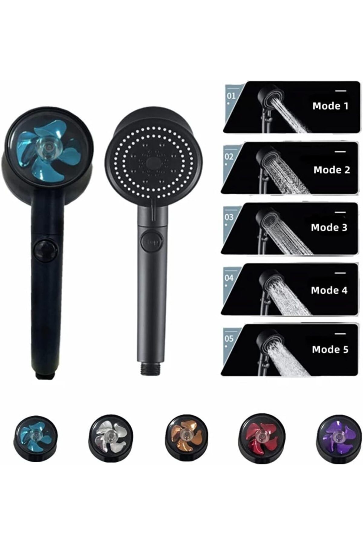 LUXE Turbo Fan 5 Fonksiyonlu Duş Başlığı El Duşu Handshower, Siyah LXSHP 1055529
