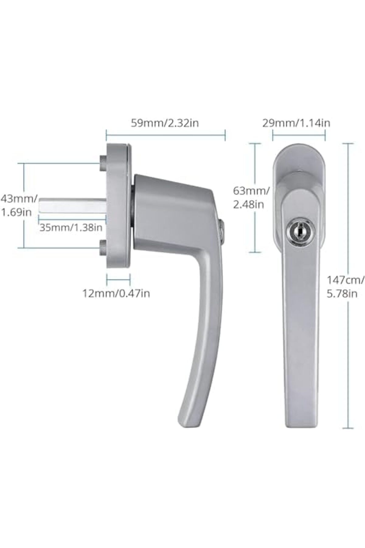 Mu Art Ahşap-Metrashop Std Keyed Lockable Aluminum Pvc Pimapen Handle (Gray) 1113377 2