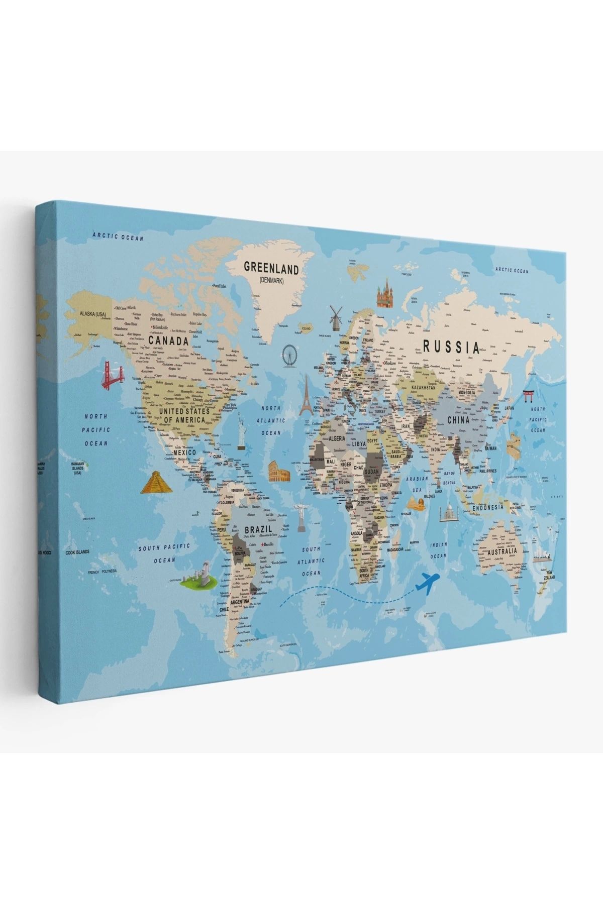 Findify Store Dünya Haritası Kanvas Tablo Son Derece Detaylı Dekoratif Okyanuslu-2007