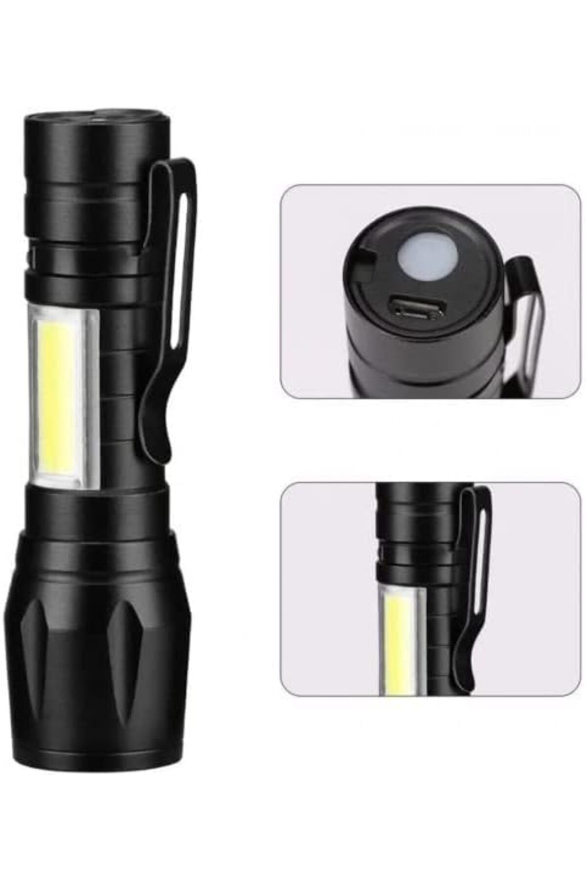 STOREMAX SRT Taktikal Fener Led USB Ultra Güçlü Mini Boy Şarjlı El Feneri, Siyah FxYM 1126906