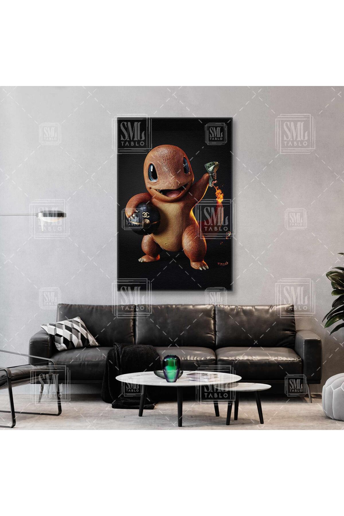 Pokemon Luxury Poketopu Charmender Dragon Cartoon Character Vertical Canvas Painting