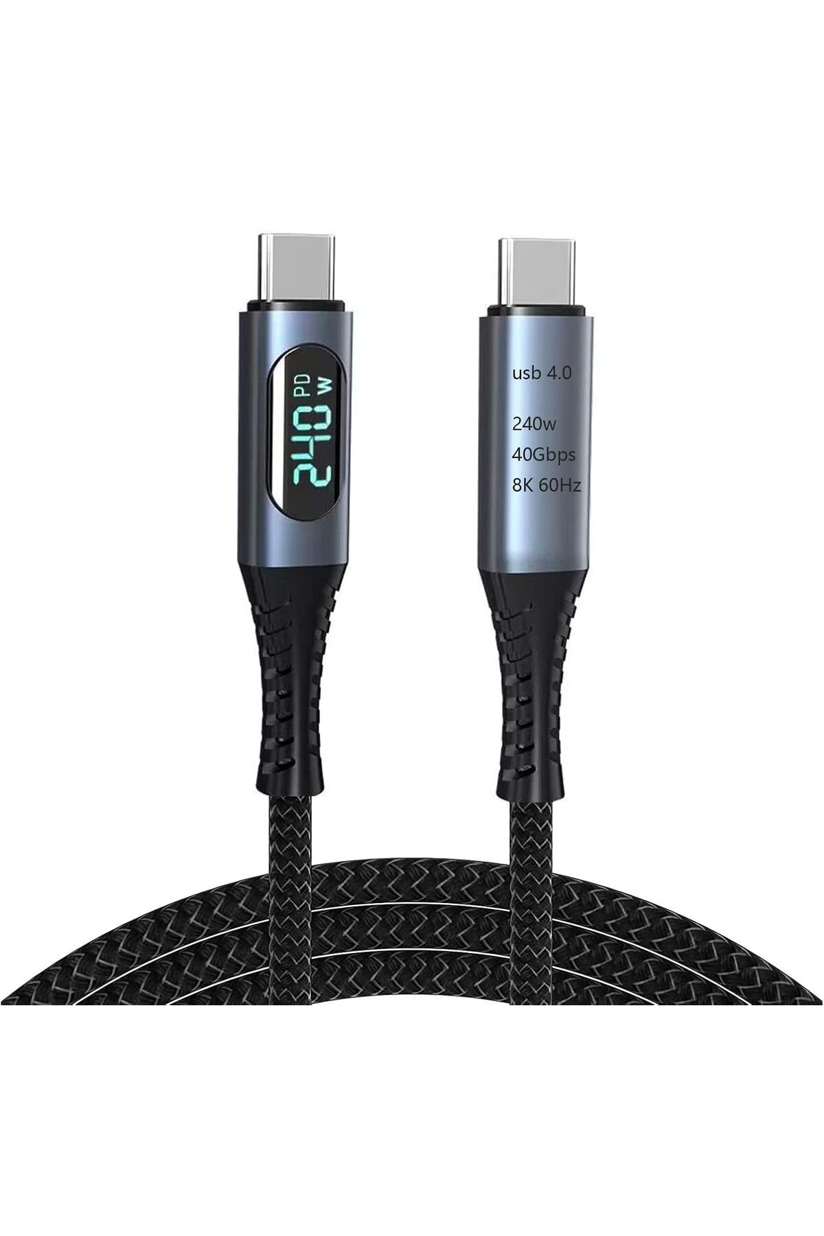 STOREMAX 240W USB 4.0 Kablosu, Led Ekranlı, Tunderbolt 40Gbps 8K@60Hz PD Tip C Kablosu, USB C - USB C Erkek