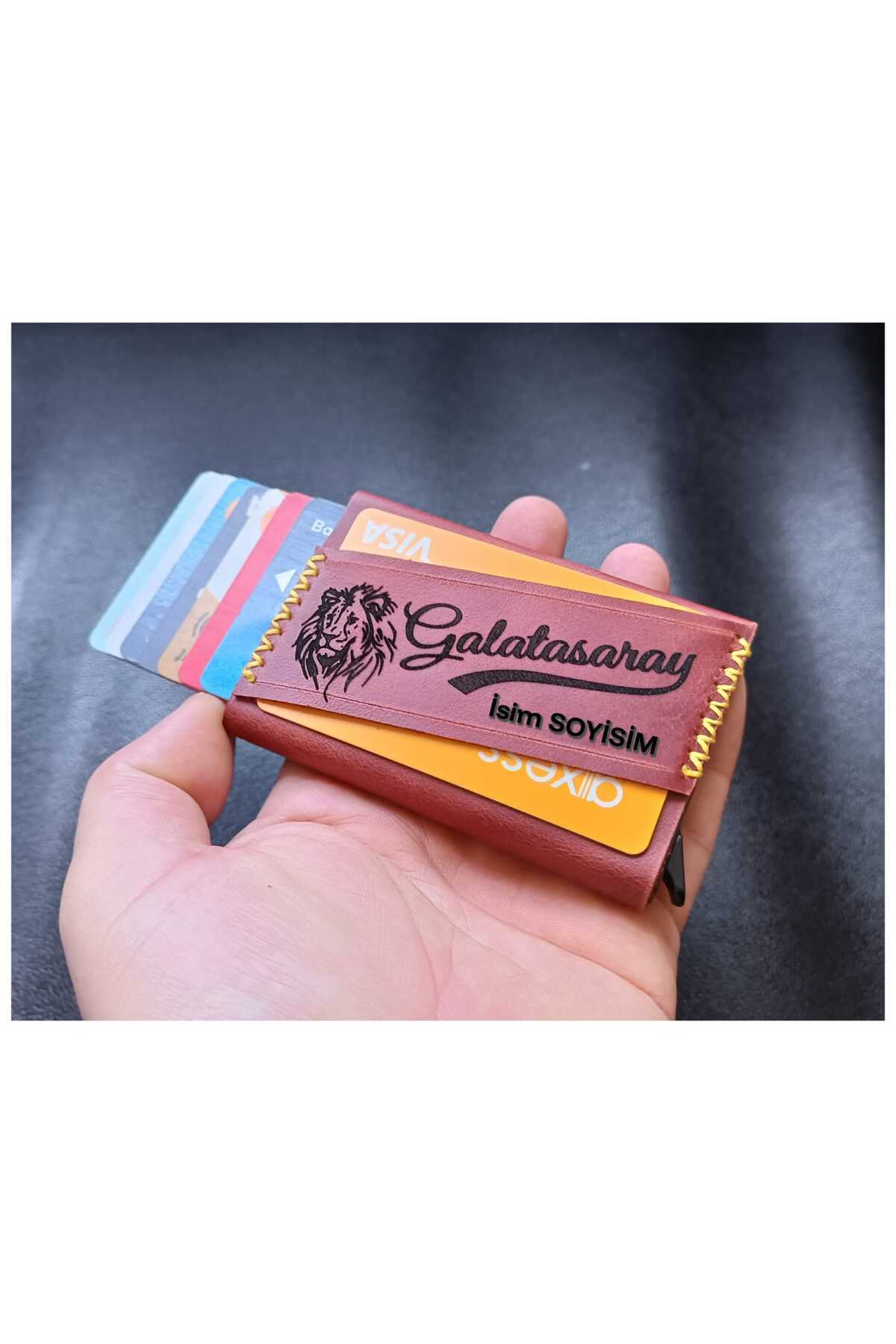 cgderi Kişiye Özel İsim Yazılı Hediyelik Hakiki Deri Kadın Erkek Mekanizmalı Kartlık Galatasaray_