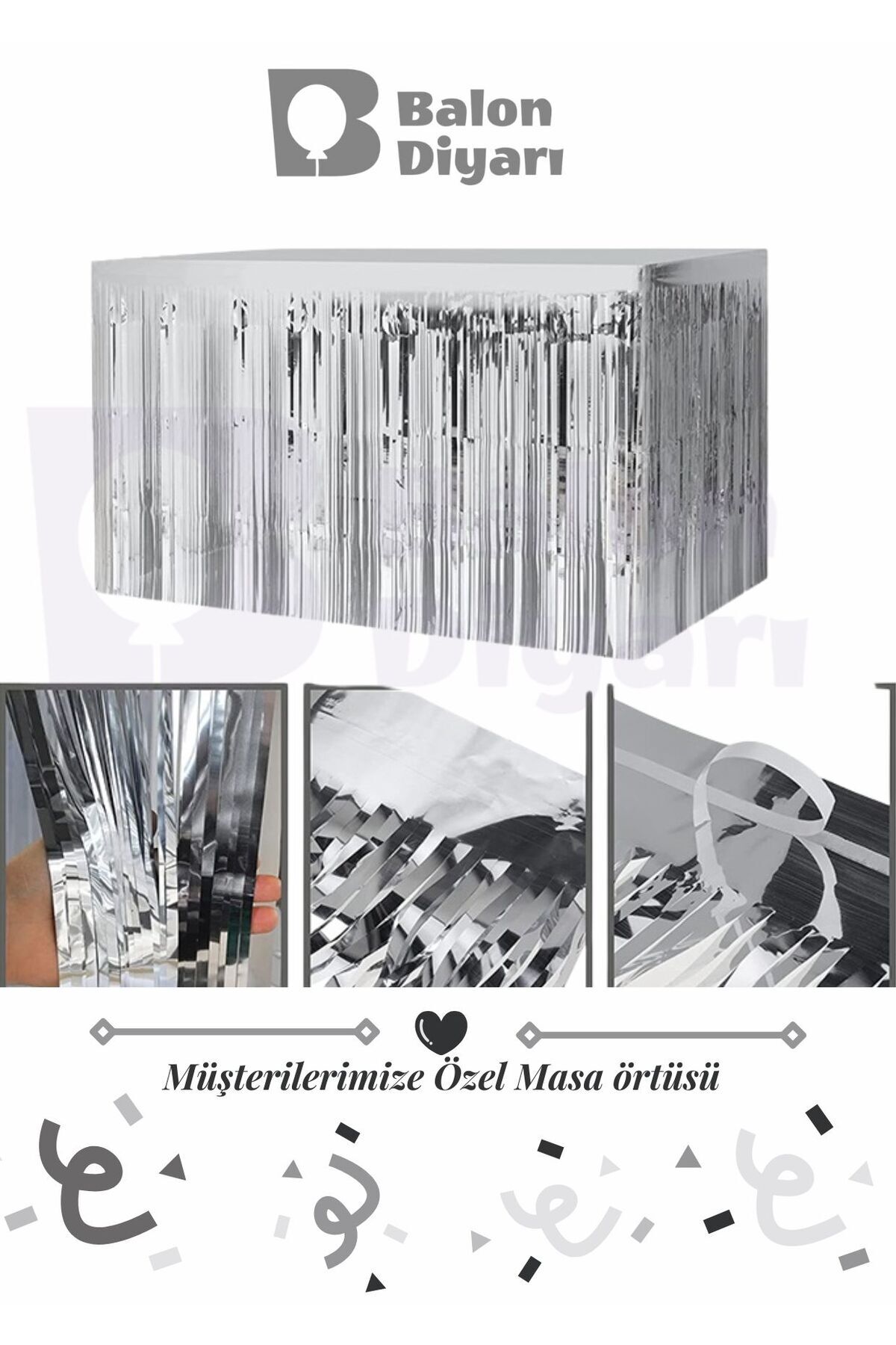BALON DİYARI Işıltılı Masa Eteği Gümüş