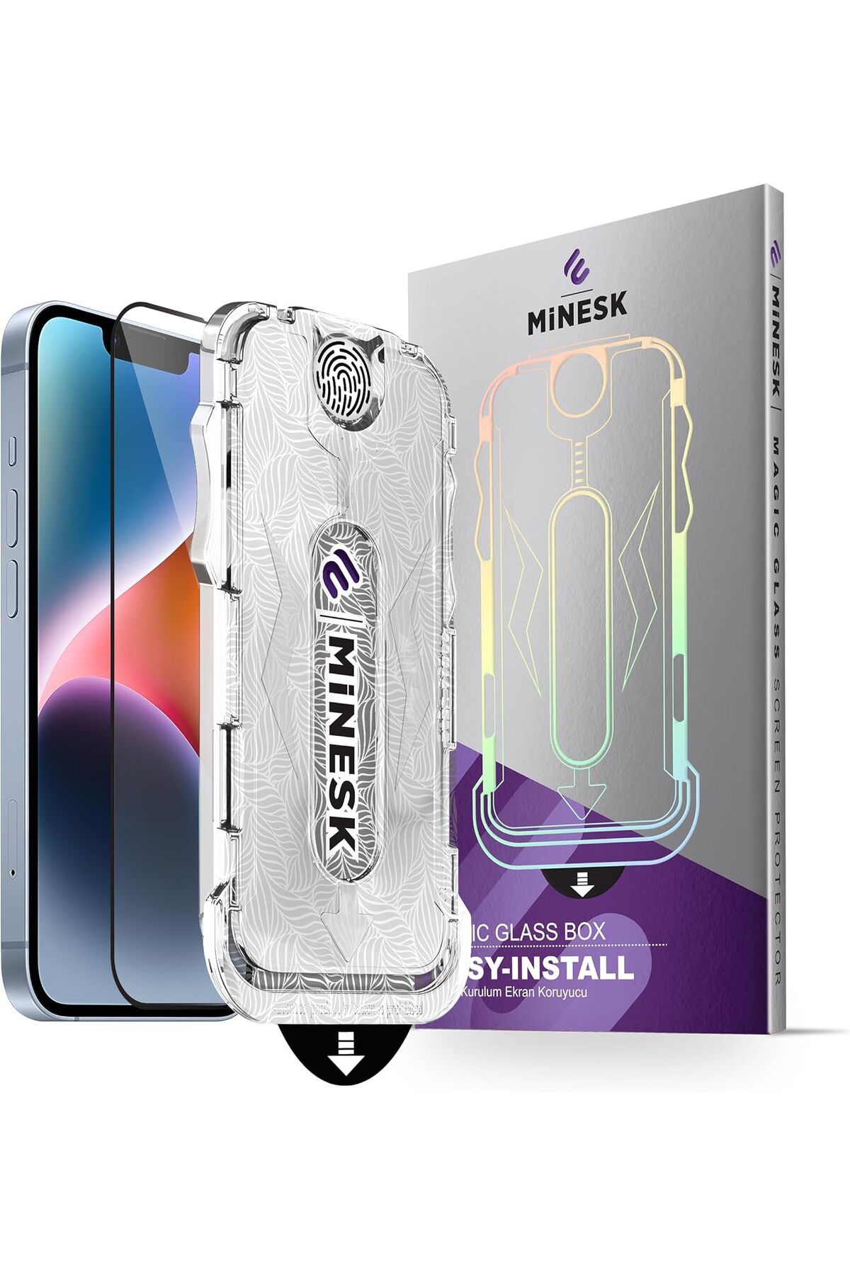 STOREMAX OZN MAGIC GLASS iPhone 16E - 13-13 PRO - 14 için Otomatik Hizalama Aparatlı Ekran Koruyucu (Güçl