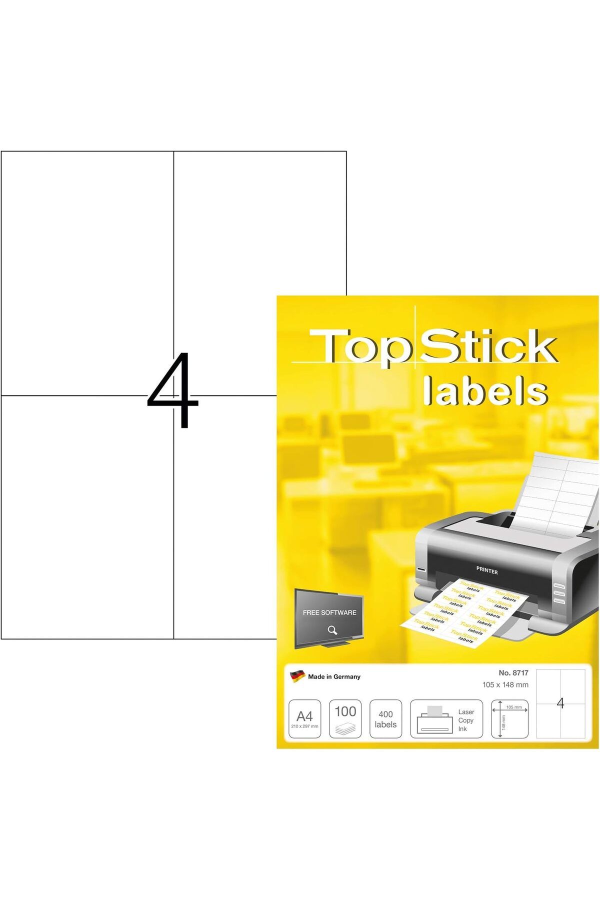 STOREMAX ELZ 8717 Evrensel Etiketler, 100 Yaprak, 105 x 148 mm, A4 Adet Sayfa Başına, 400 Adet, Kendinden Y