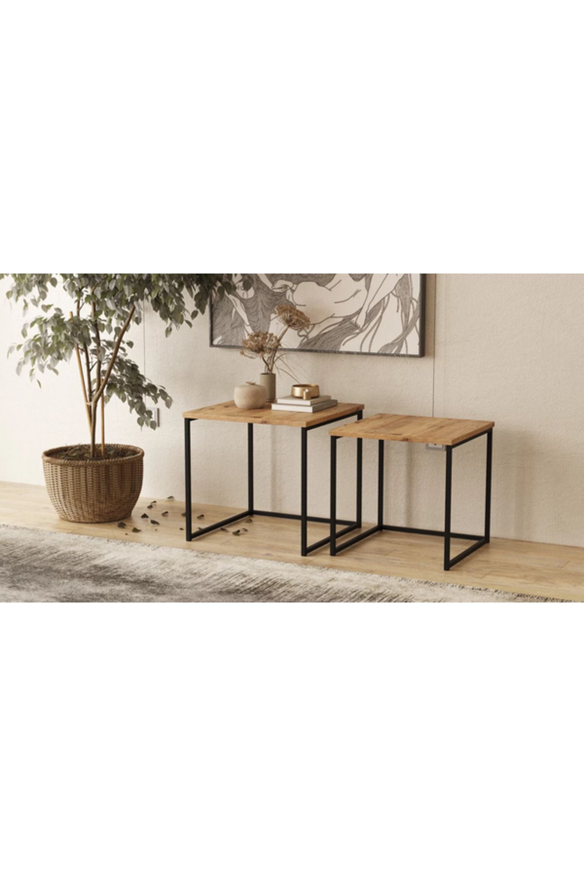 Orient-طقم طاولات متداخلة من قطعتين من خشب MDF - تصميم عصري 3