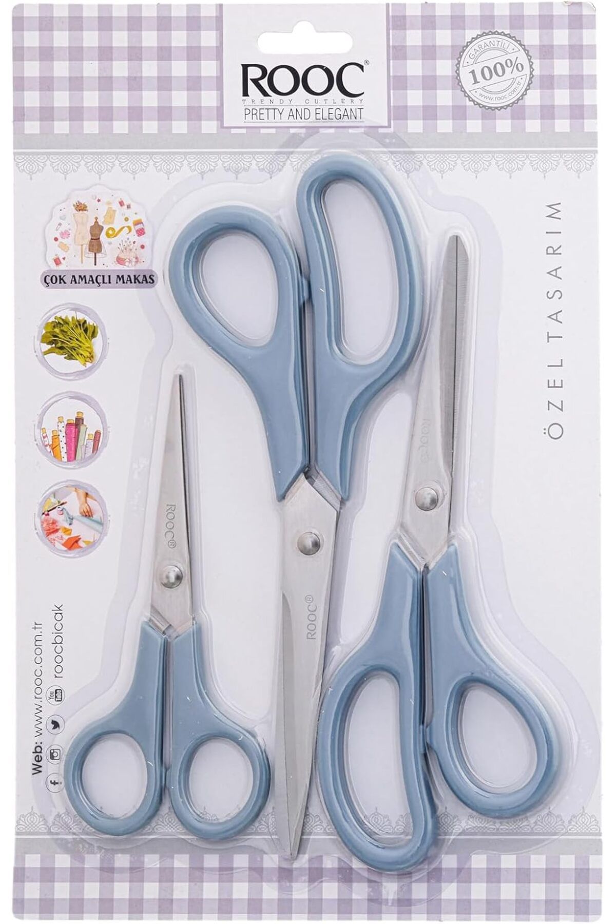 STOREMAX ELZ Premium Serisi Ergonomik Saplı Çelik Gıdaya Temasa Uygun 3'lü set Mutfak Makası, Mavi FRNTR