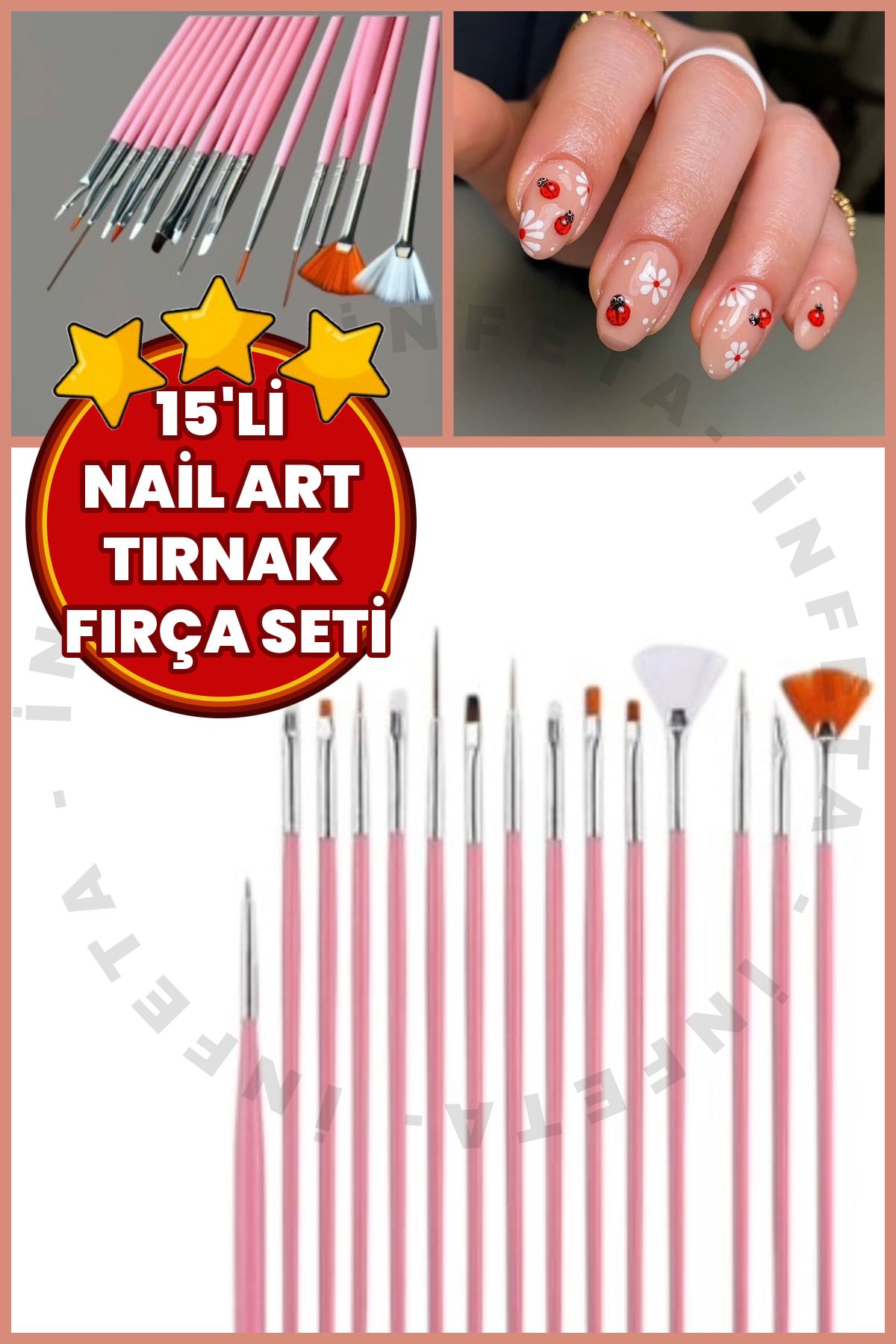 İnfeta 15li Nail Art Tırnak Süsleme Fırça Seti