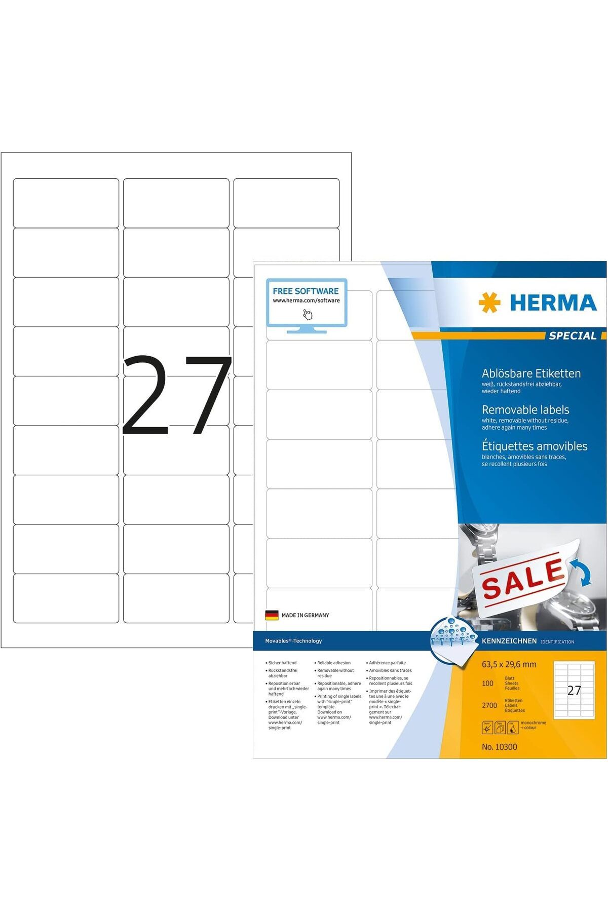 STOREMAX 10300 Üniversal Etiket DIN A4 Çıkarılabilir 63,5 x 29,6 mm, 100 Yaprak, Kağıt, Mat Kendinden