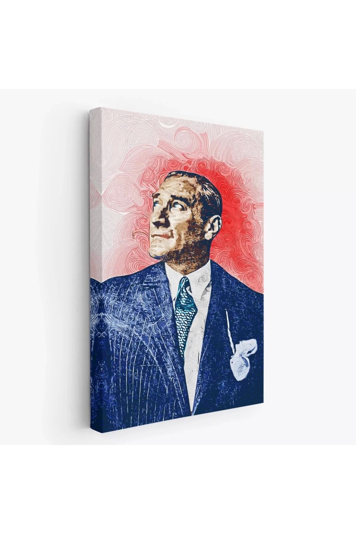 feifei Mustafa Kemal Atatürk'ün Yağlıboya Görünümlü Portre Çizimi Dekoratif Kanvas Tablo-dd-81
