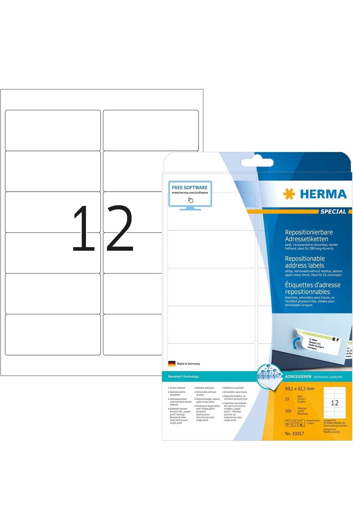 STOREMAX OZN 10017 Adres Çıkartması, DIN A4, Çıkarılabilir 99,1 x 42,3 mm, 25 Yaprak, Kağıt, Mat Kend