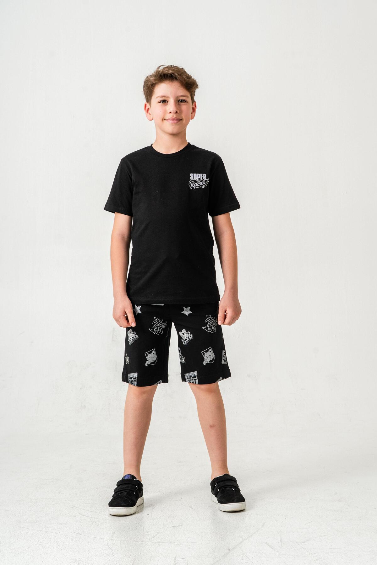 Super Racer Printed Boys Shorts - T-Shirt Set