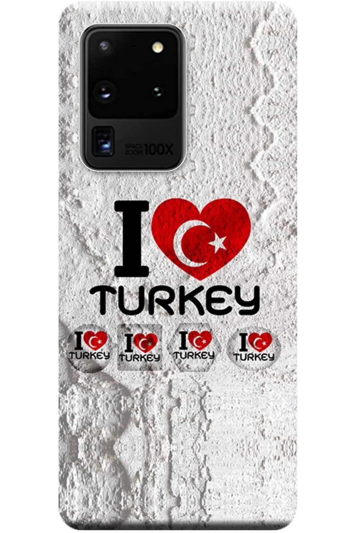 LUXE Merkezi Galaxy S20 Ultra Kılıf (SM-G988B) Baskılı Silikon I Love Turkey STK:158 LXSHP 1055529