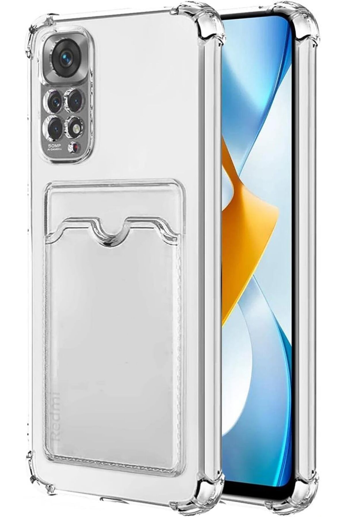 LUXE Xiaomi Redmi Note 11 Pro 5G için Card Slot Shock Kılıf Şeffaf [Redmi Note 11 Pro 5G ile Uyumlu
