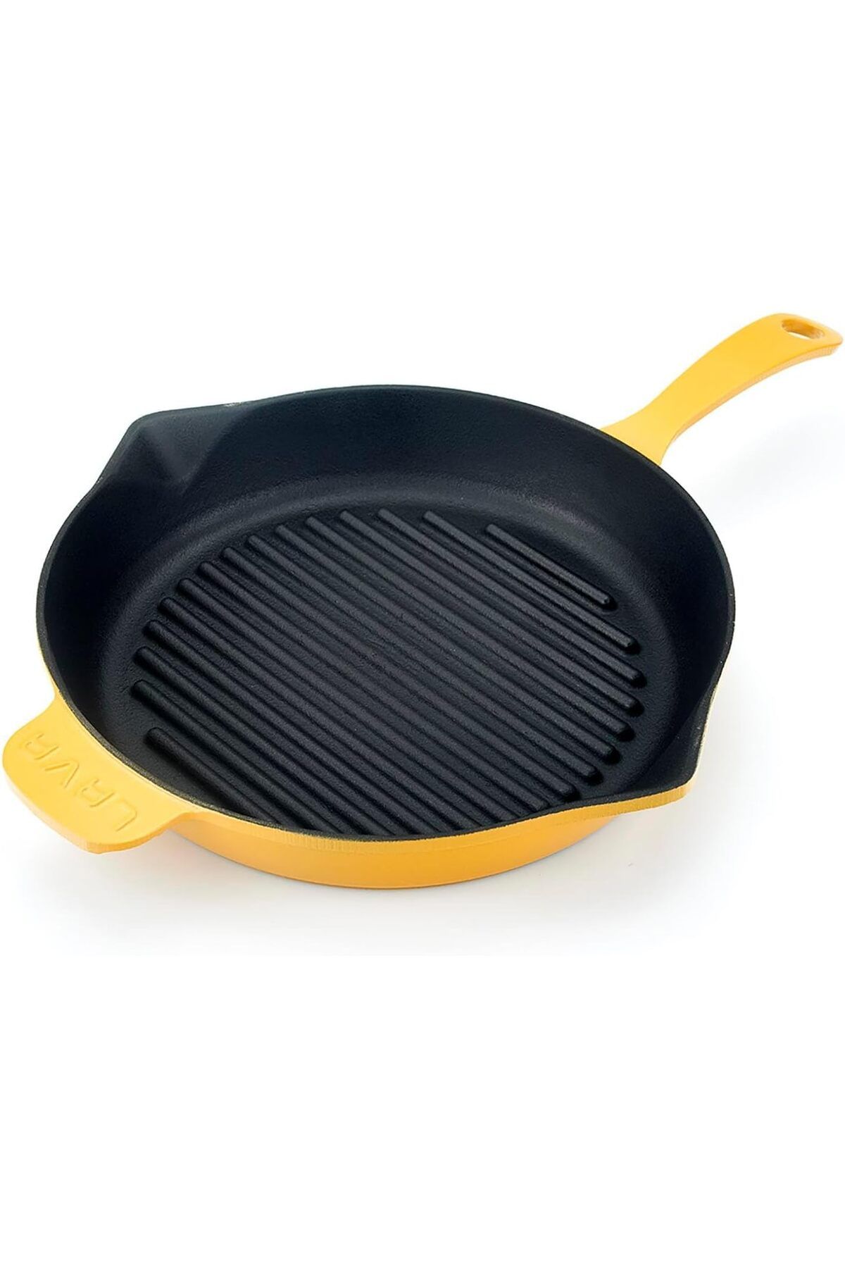 LUXE Metal Spring Serisi - Döküm Izgara Tavası, Yuvarlak, 28 cm, Mat Emaye, Parlak Siyah Taban, Sarı