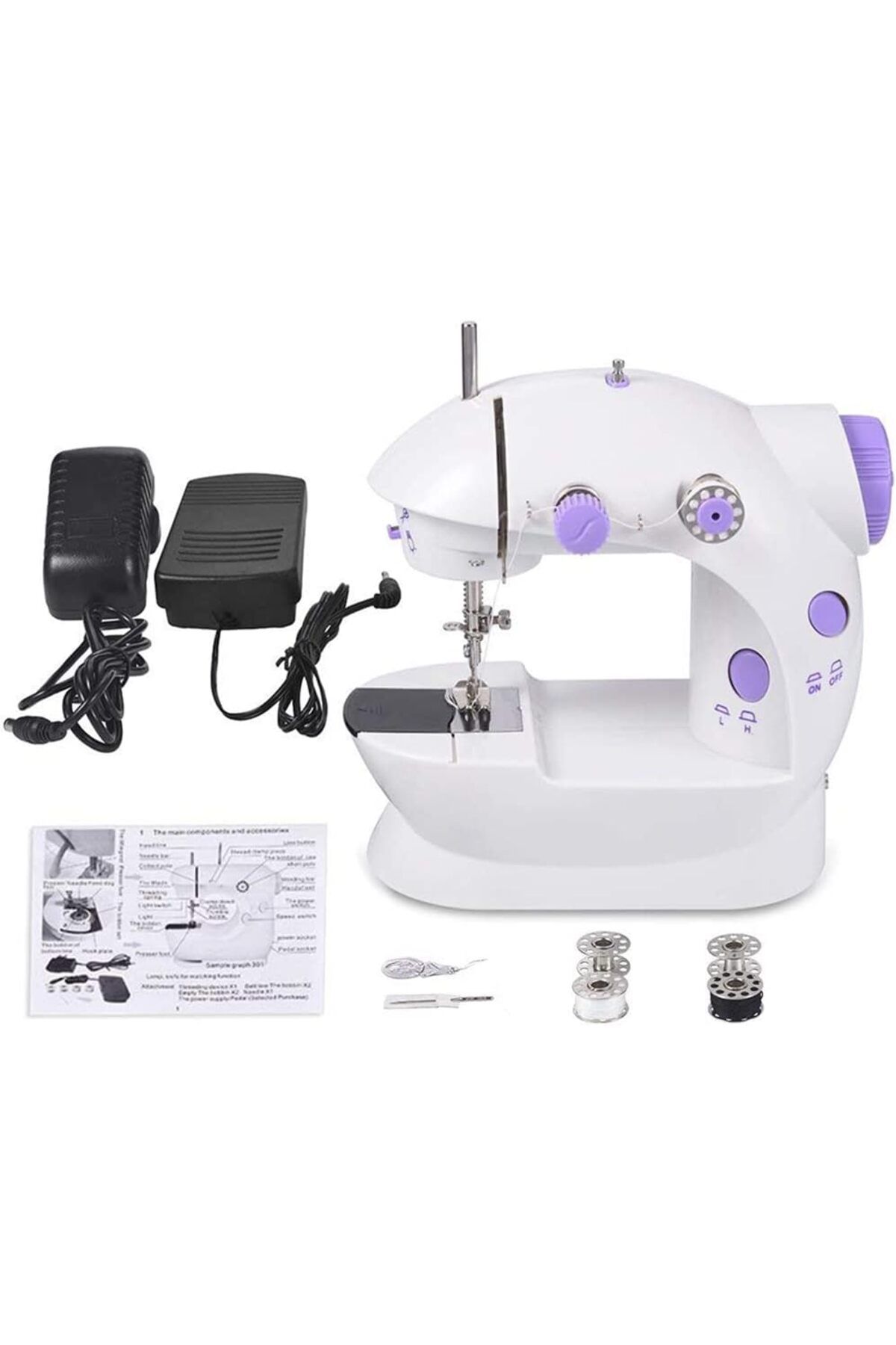 STOREMAX Rom Portatif Dikiş Makinesi Mini Dikiş Makinesi İki Telli İki Hızlı Pedallı Mini Boy Romshp 1