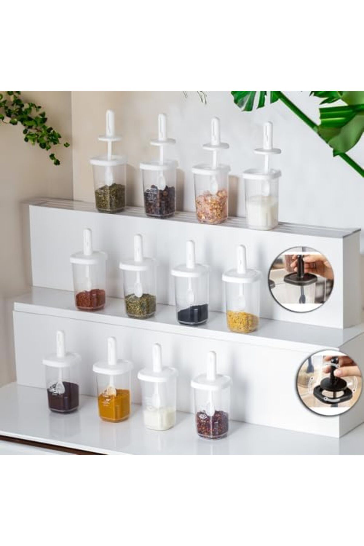 LUXE-Set of 12 Spice Jars with Slide Spoon, Leakproof Lid and Label Storage Container 2